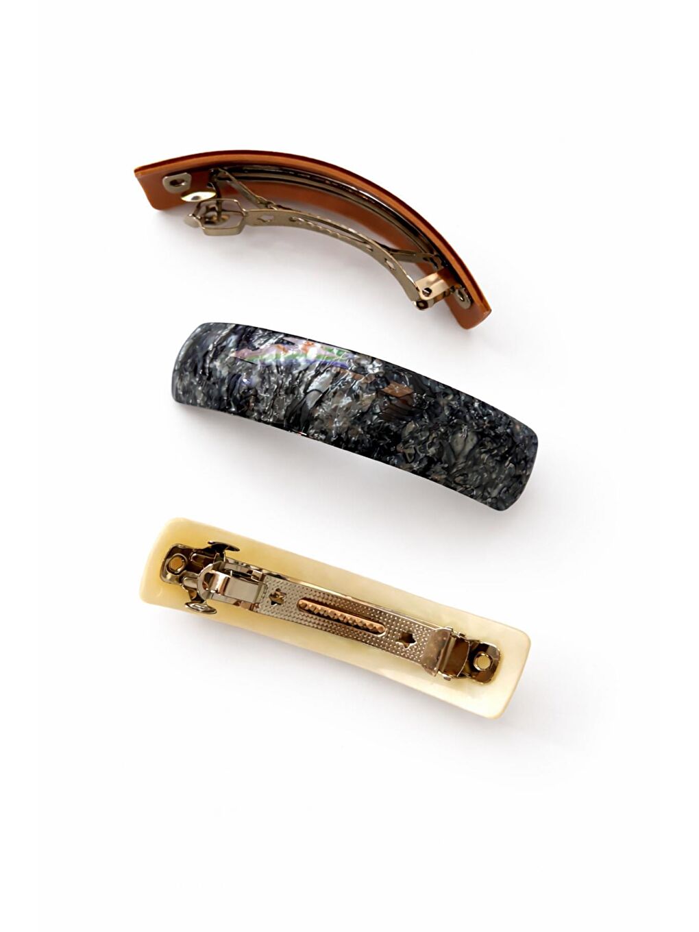 Karışık Bombeli Sedef Desenli Kemik Otomatik Saç Tokası 3 Adet-1