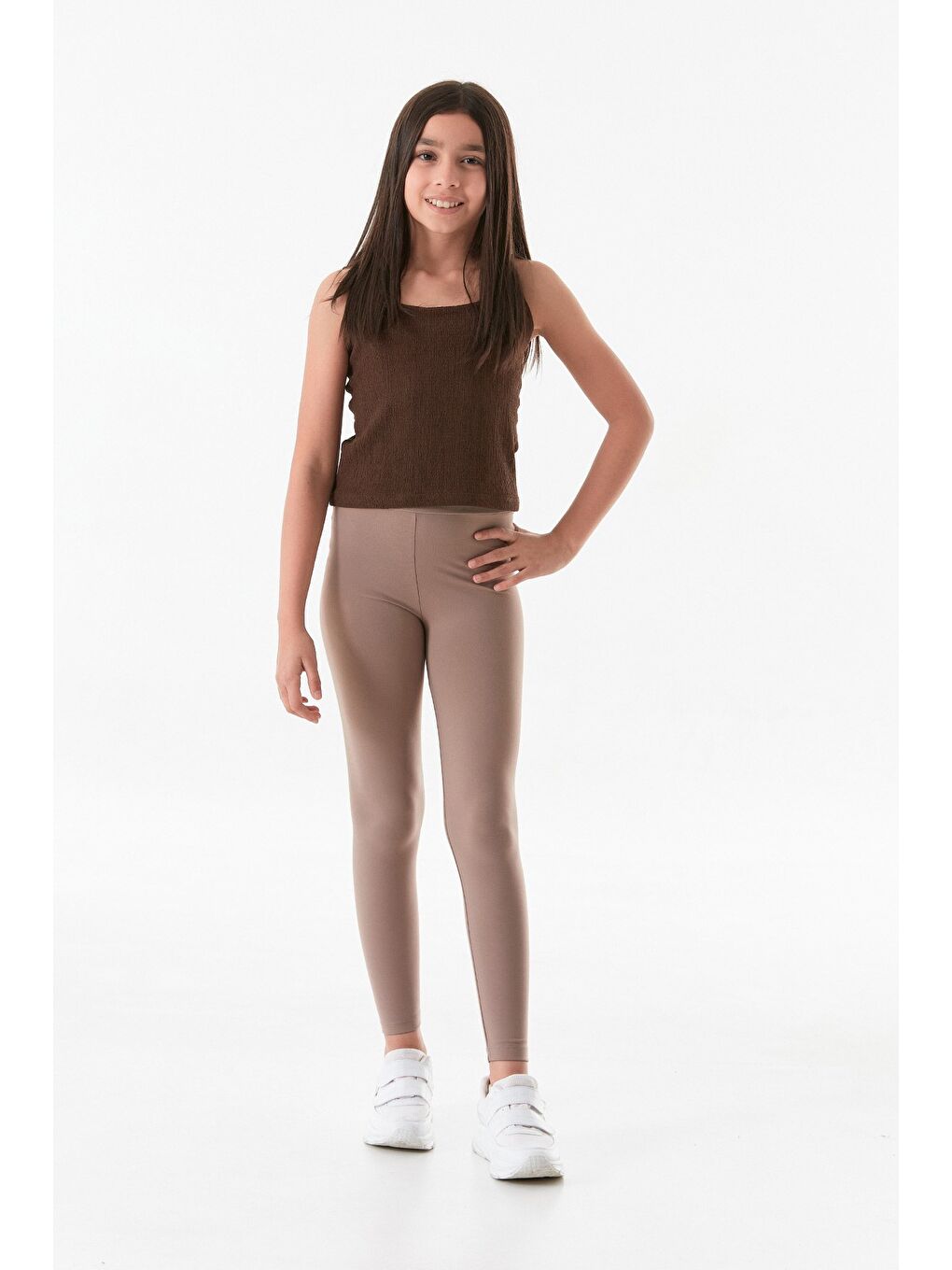 Kahverengi Beli Lastikli Kız Çocuk Tayt-2