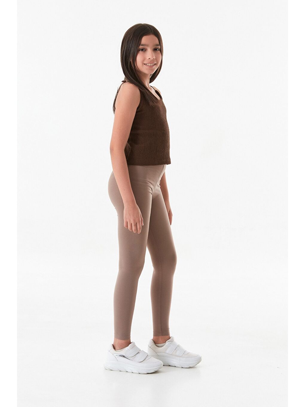 Kahverengi Beli Lastikli Kız Çocuk Tayt-3