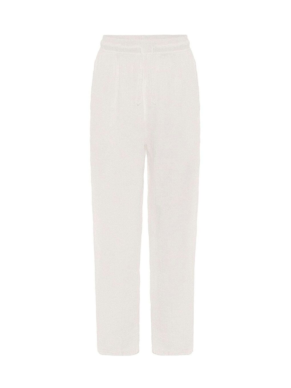 Baggy Fit Müslin Keten Pantolon Ekru-1