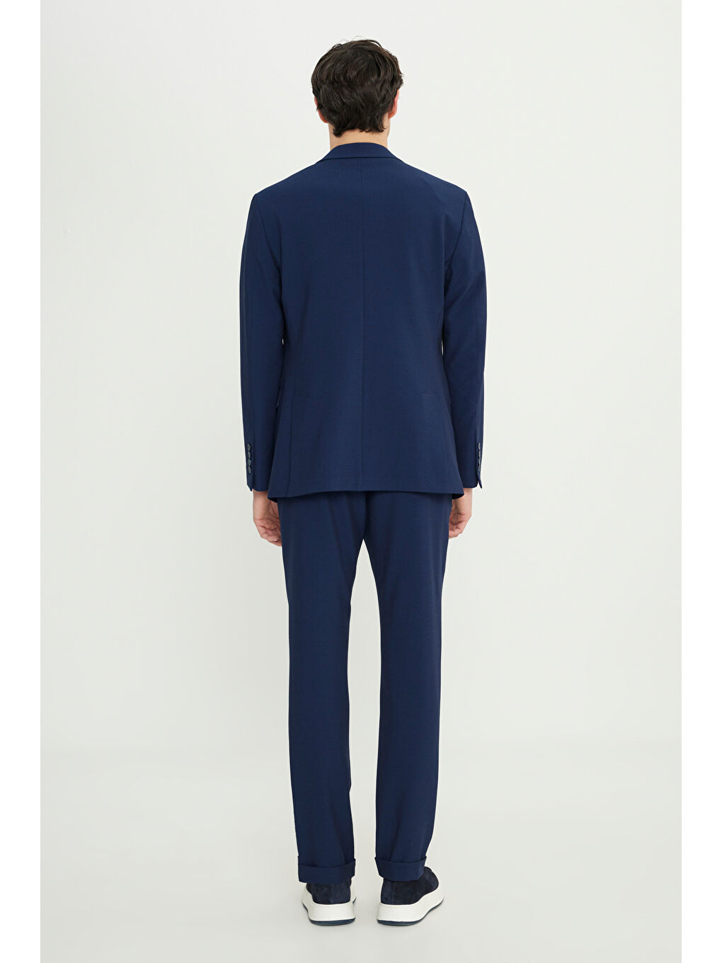 Erkek Lacivert Slim Fit Dar Kesim Kırlangıç Yaka Gofre Desenli Kapak Cepli Esnek Takım Elbise-6