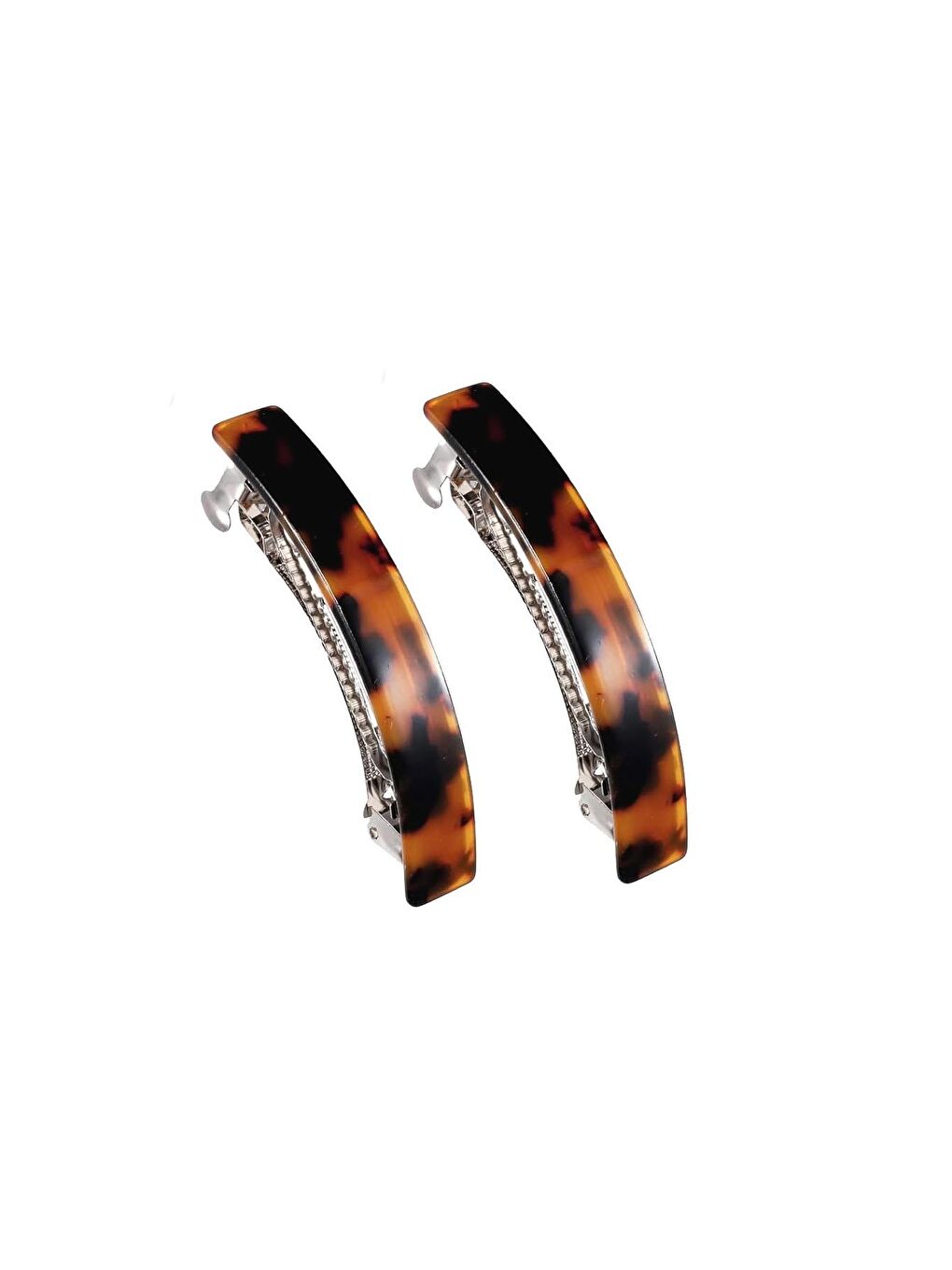 Kahverengi Kaplumbağa Desenli 6 cm Asetat Otomatik Saç Tokası 2 Adet-2