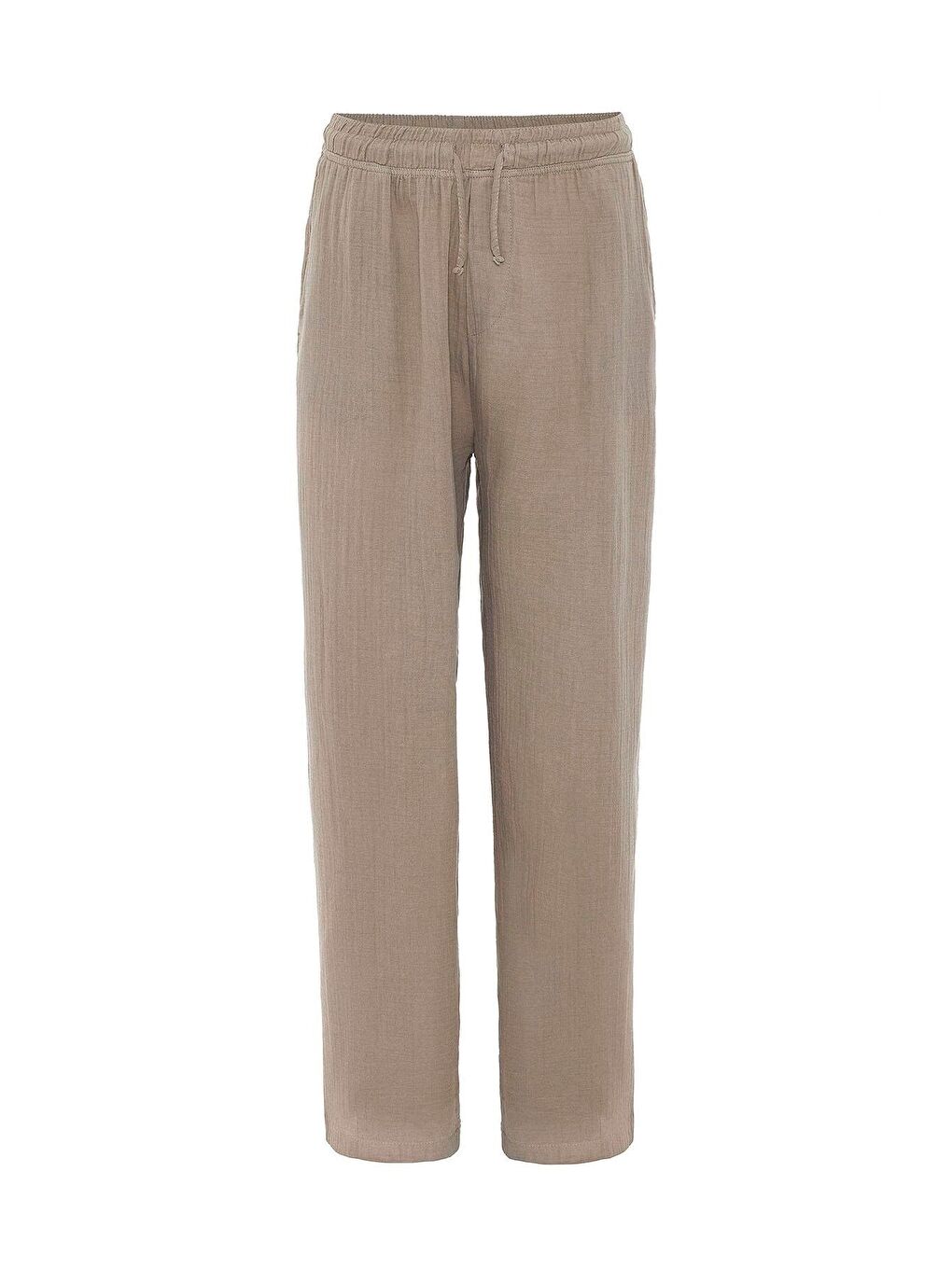Bej Baggy Fit Müslin Keten Pantolon Vizon