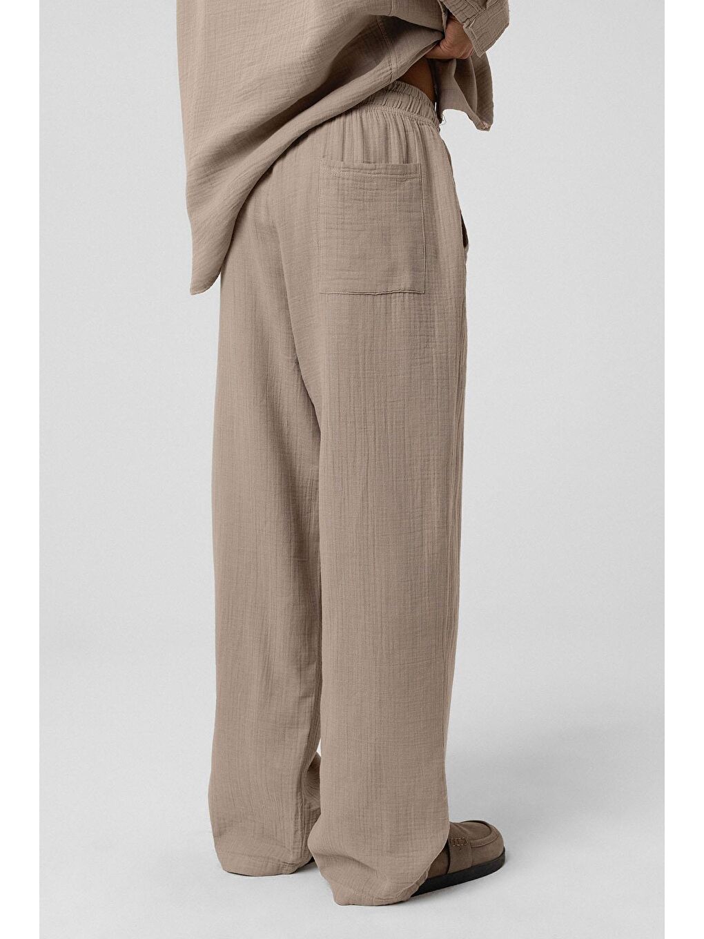 Bej Baggy Fit Müslin Keten Pantolon Vizon-3