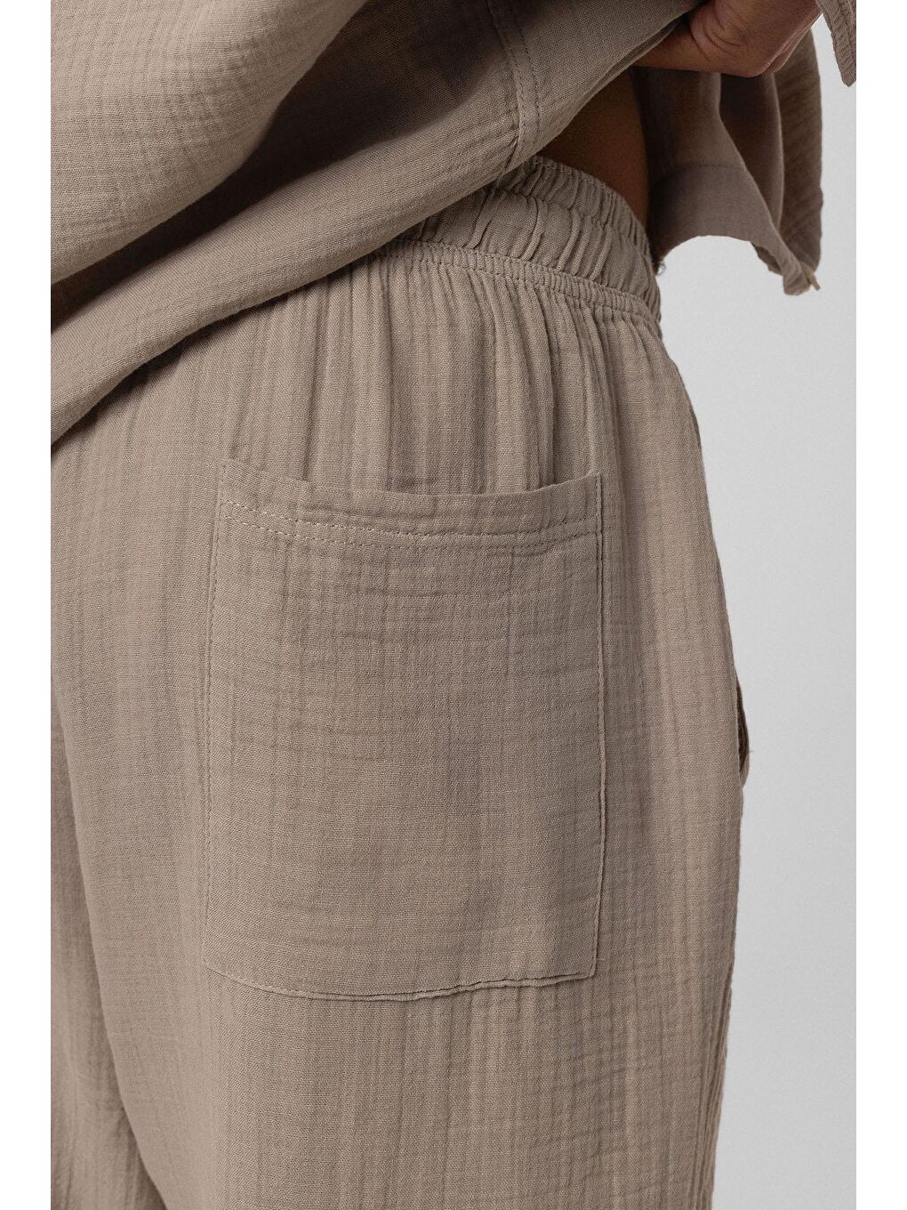 Bej Baggy Fit Müslin Keten Pantolon Vizon-5