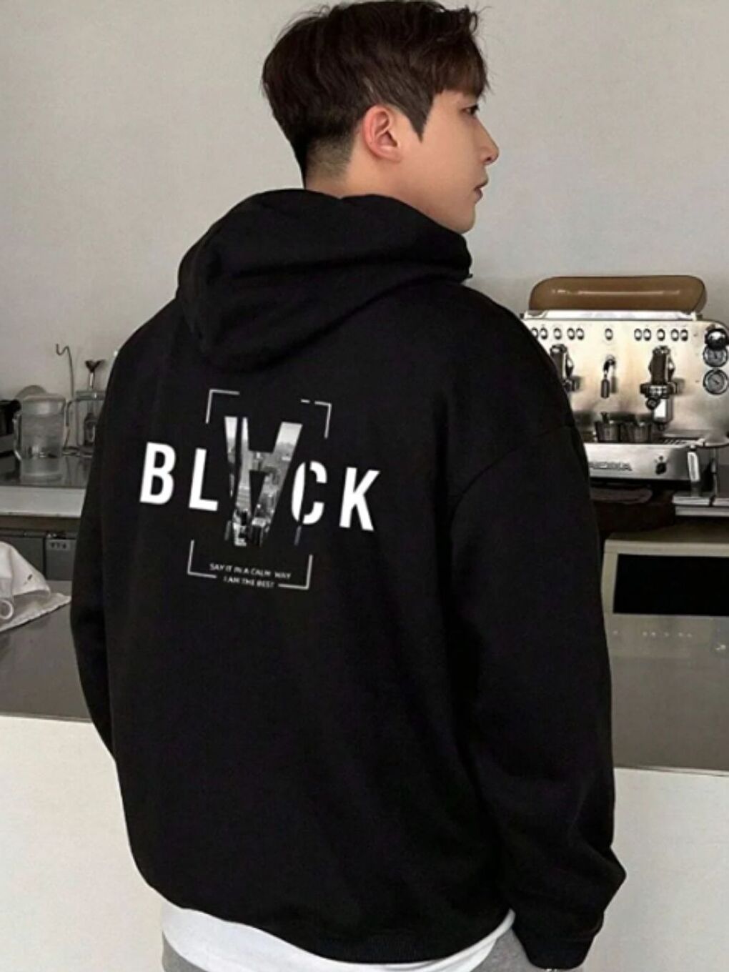 2Li Sevgili Kombini Siyah Black Baskılı Kapüşonlu Uzun Kollu Hoodie-1
