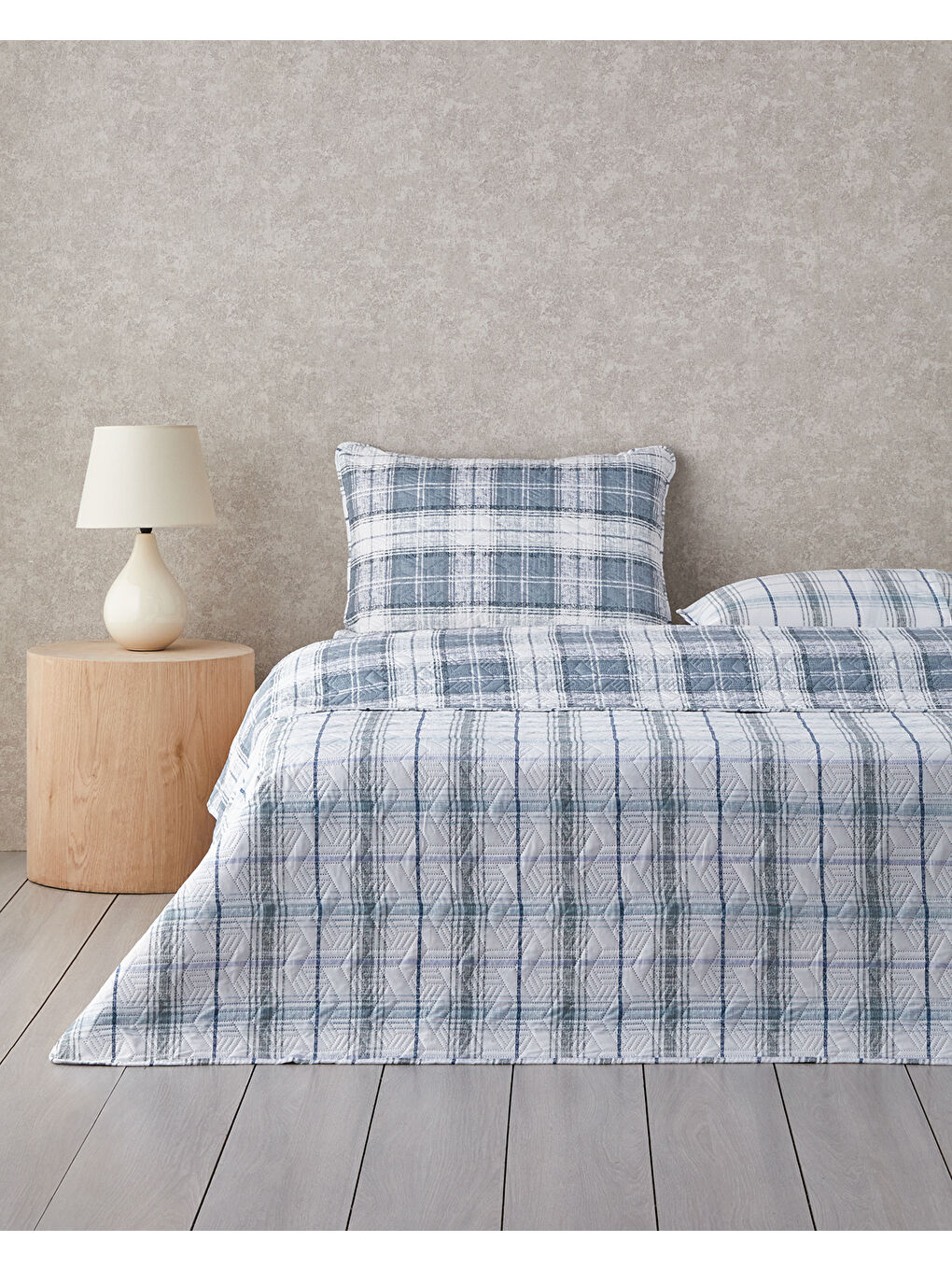 Static Check Çok Amaçlı Çift Kişilik Yatak Örtüsü Takımı Gri-1