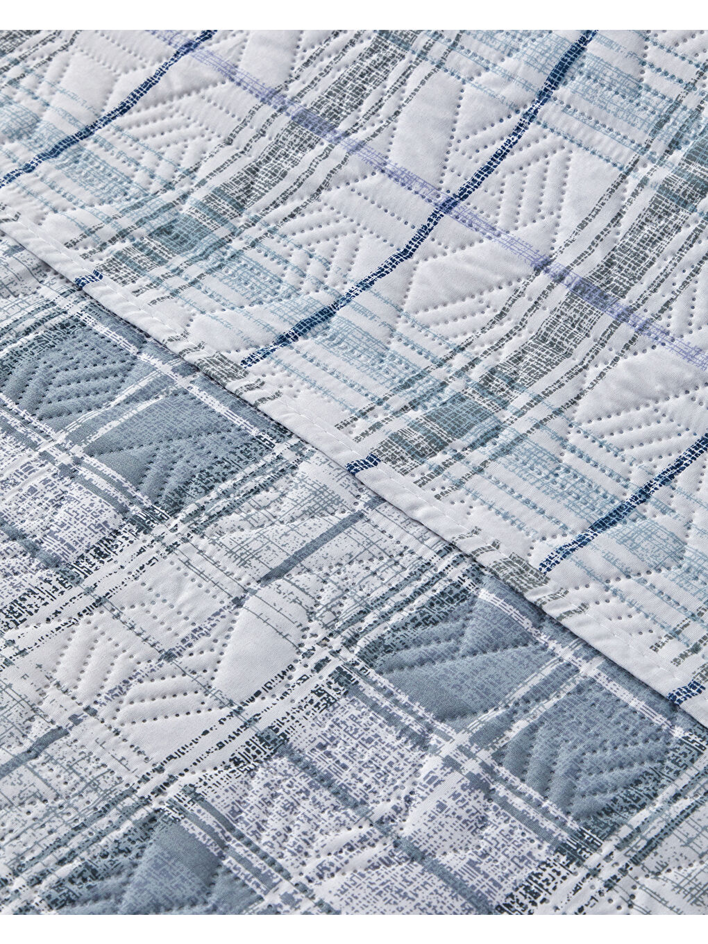 Static Check Çok Amaçlı Çift Kişilik Yatak Örtüsü Takımı Gri-2