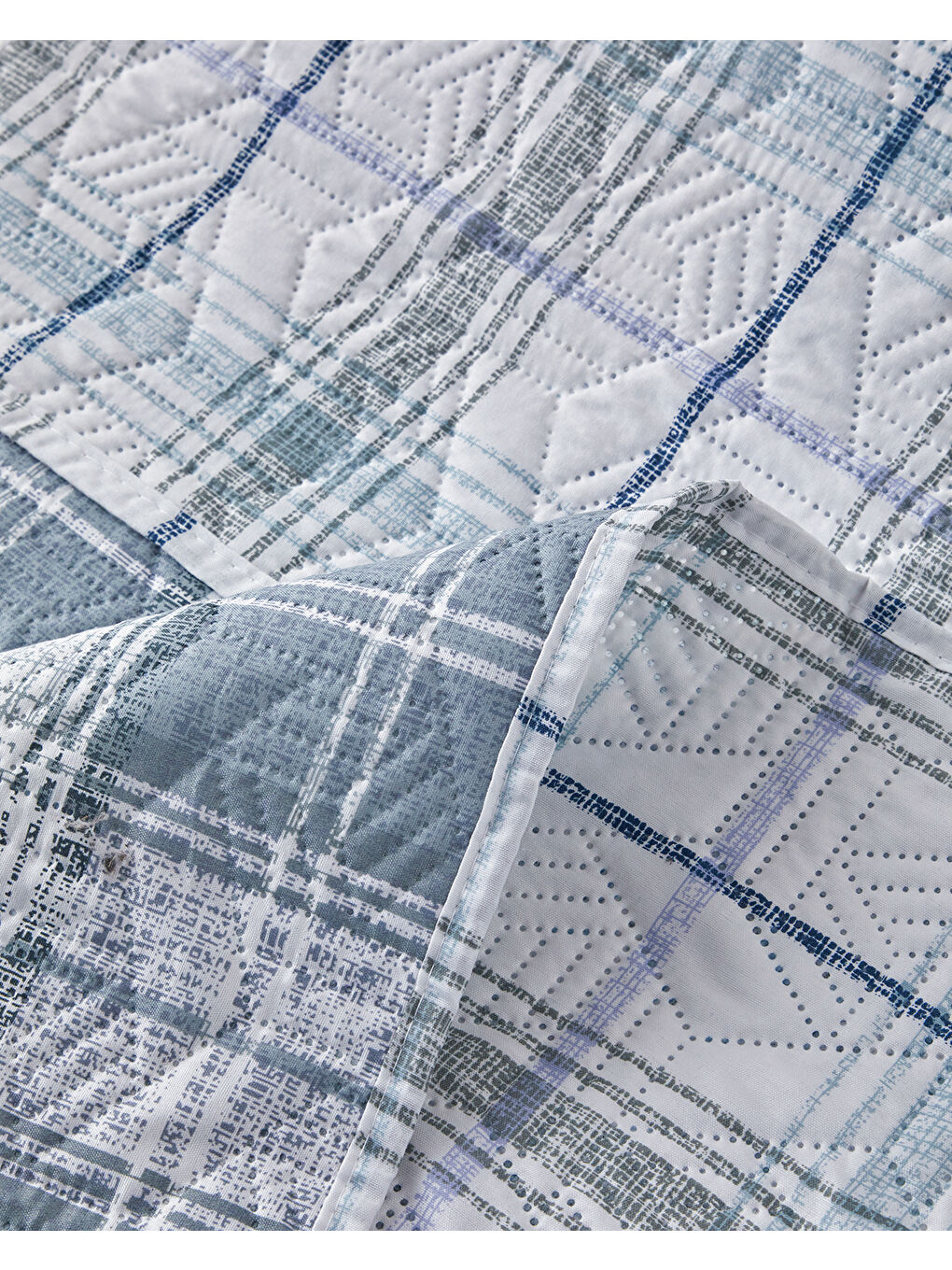 Static Check Çok Amaçlı Çift Kişilik Yatak Örtüsü Takımı Gri-4