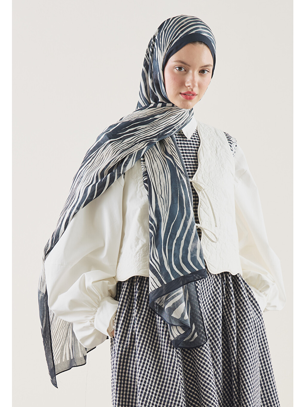 Wıld Zebra Desen Rami Şal İndigo-5