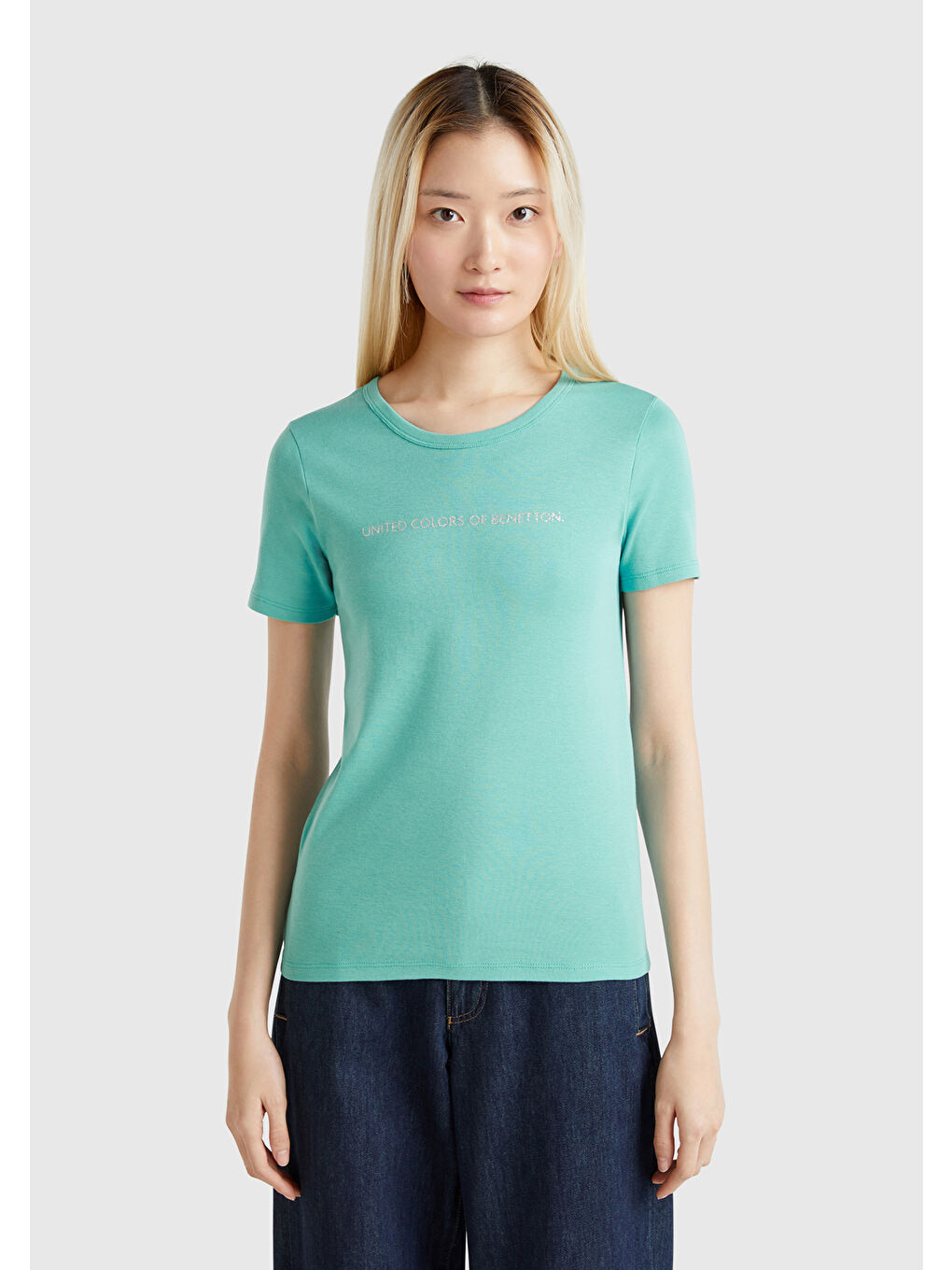 Mavi Kadın %100 Pamuk Benetton Yazılı Basic Tişört