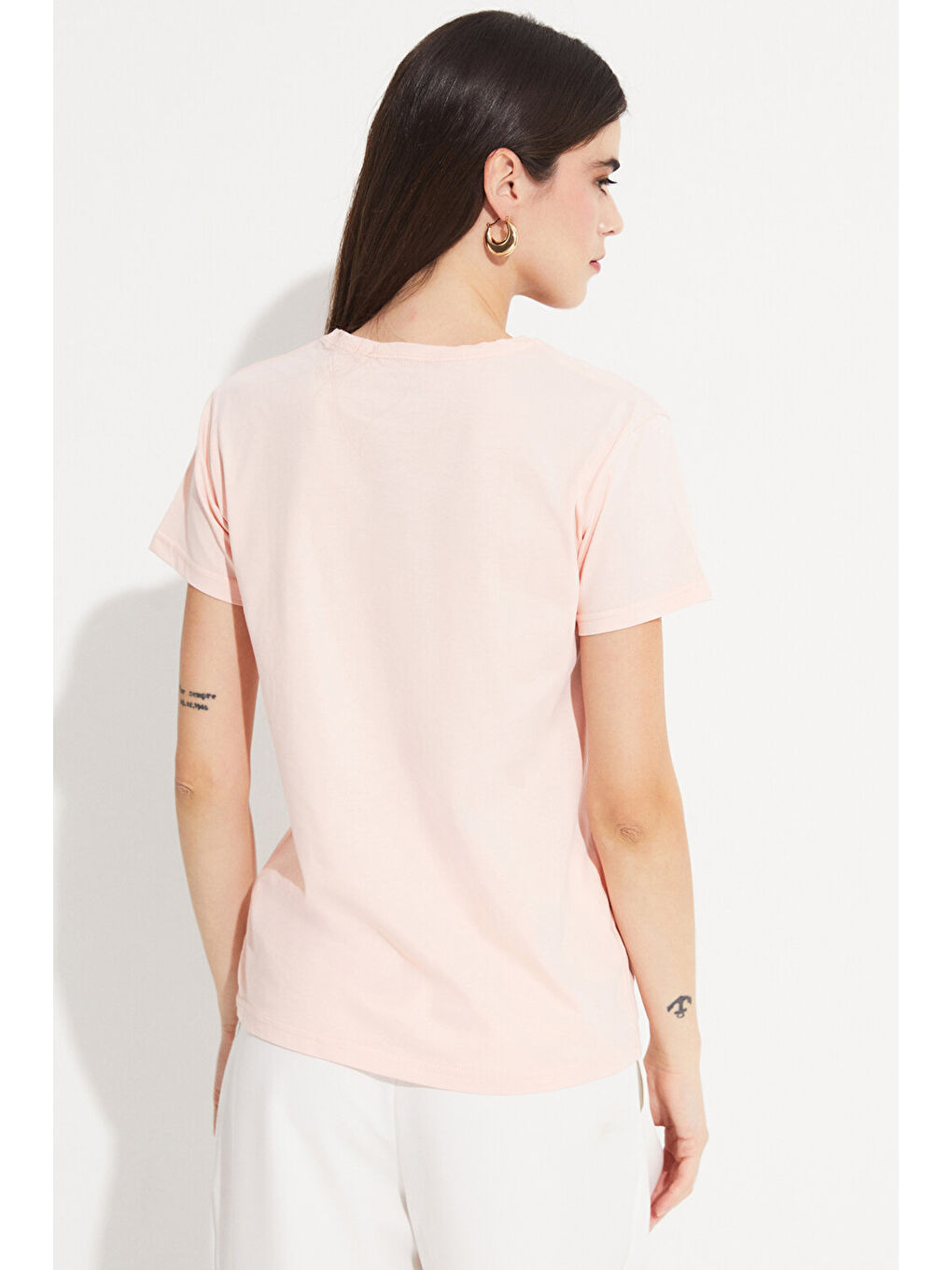 June Siyah-Beyaz-Pembe Siyah - Beyaz-Pudra 3'lü Paket %100 Pamuk Basic Kadın T-Shirt - 6