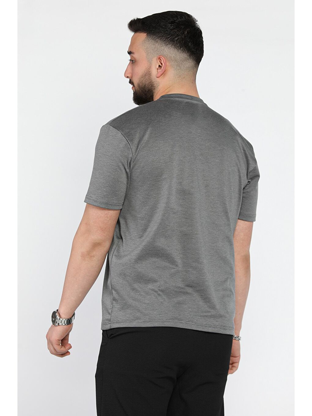 Gri Erkek Yazı Baskılı Tişört-2