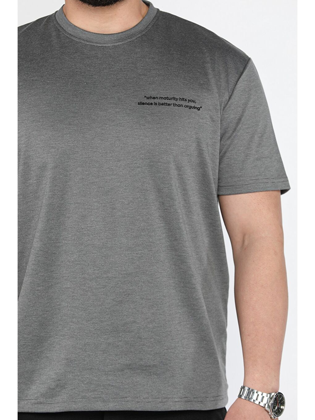 Gri Erkek Yazı Baskılı Tişört-3