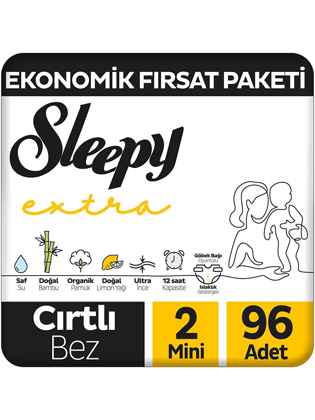 Sleepy Beyaz Extra Günlük Aktivite Ekonomik Fırsat Paketi Bebek Bezi 2 Numara Mini 96 Adet