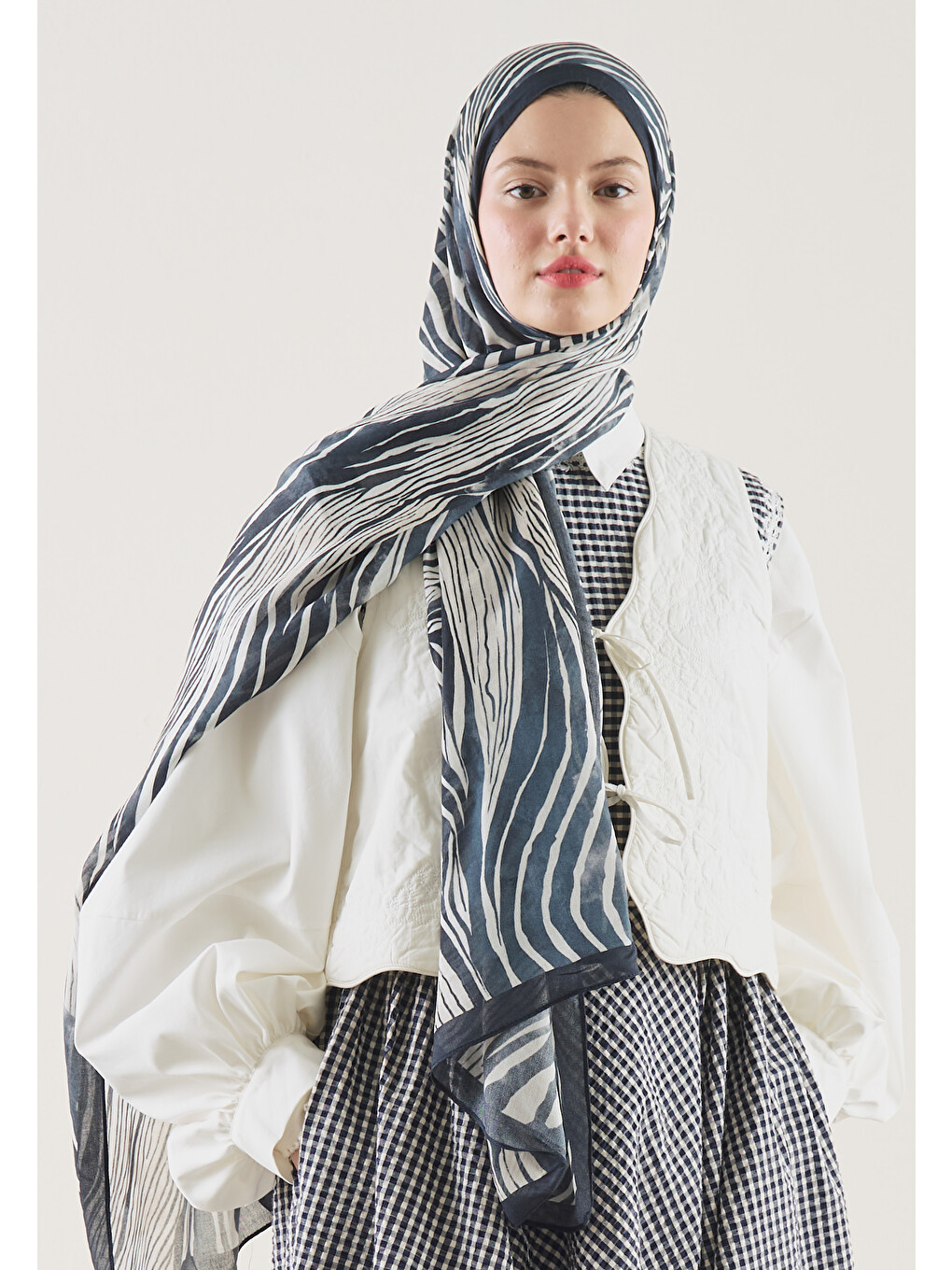 Wıld Zebra Desen Rami Şal İndigo-3