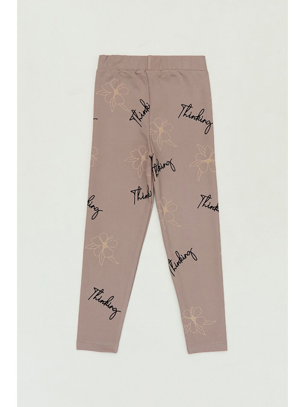 Kahverengi Çiçek Baskılı Beli Lastikli Kız Çocuk Tayt-1