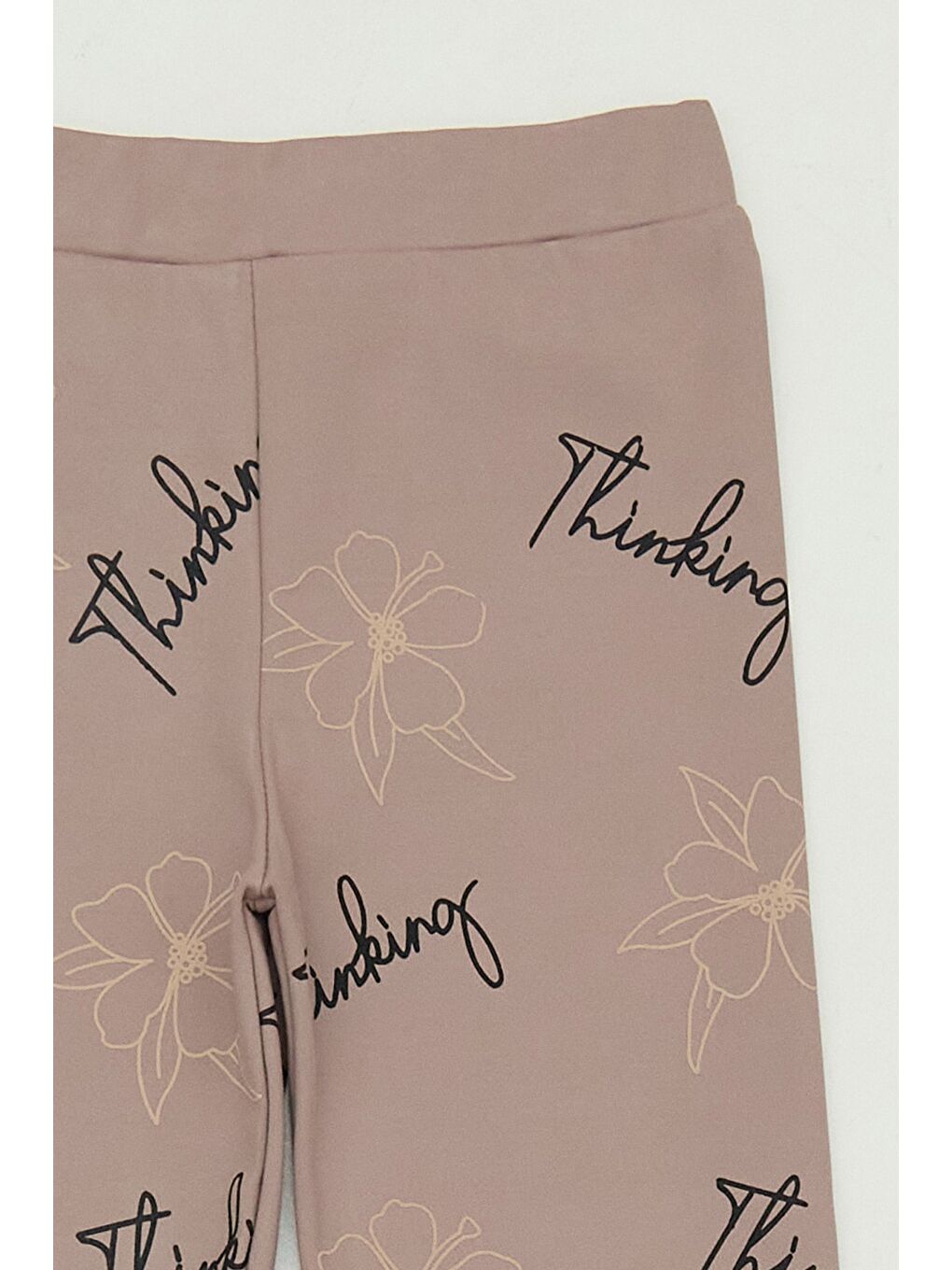 Kahverengi Çiçek Baskılı Beli Lastikli Kız Çocuk Tayt-2
