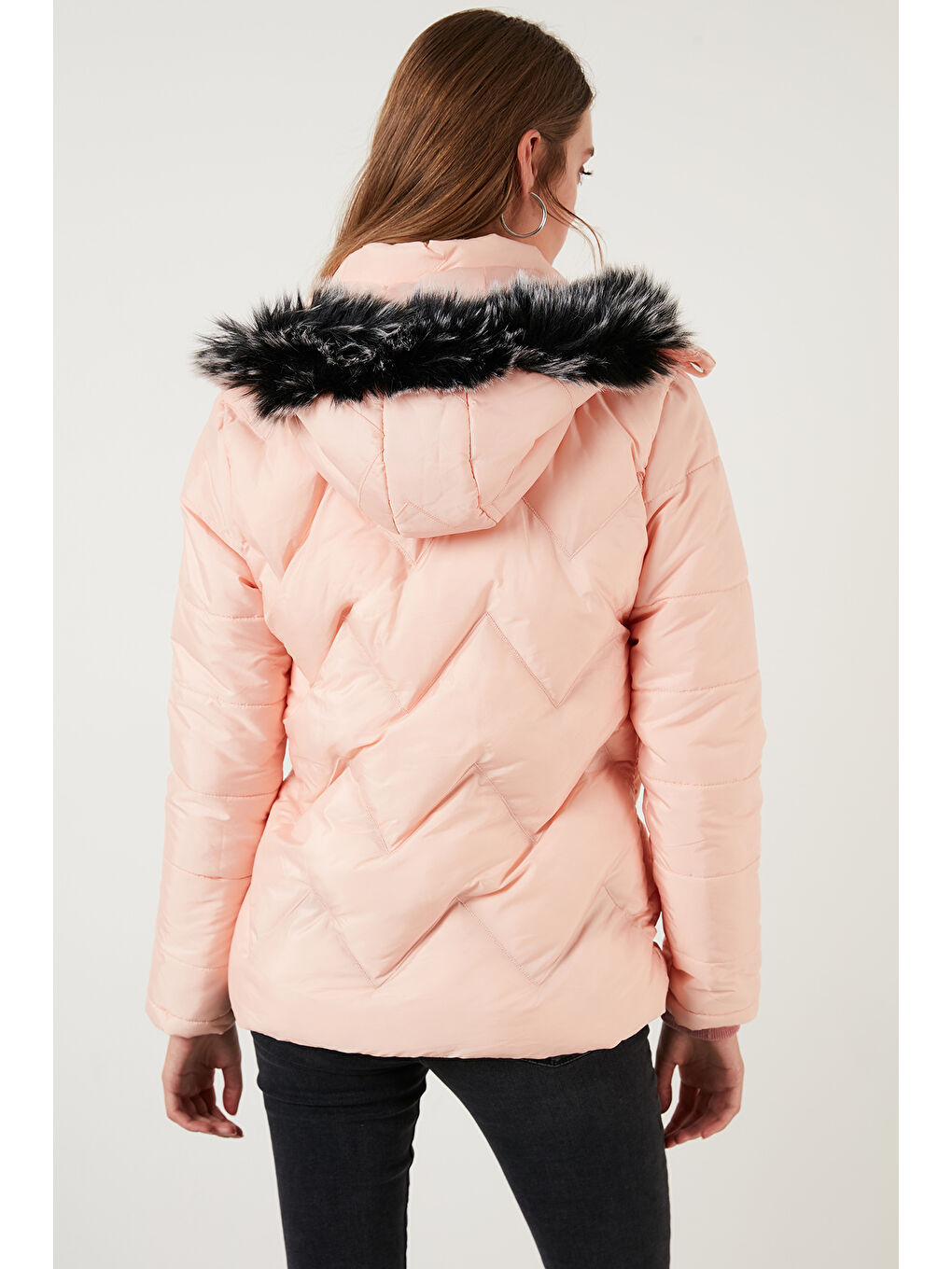 Pembe Tüylü Kapüşonlu Cepli Mont 5769009-5