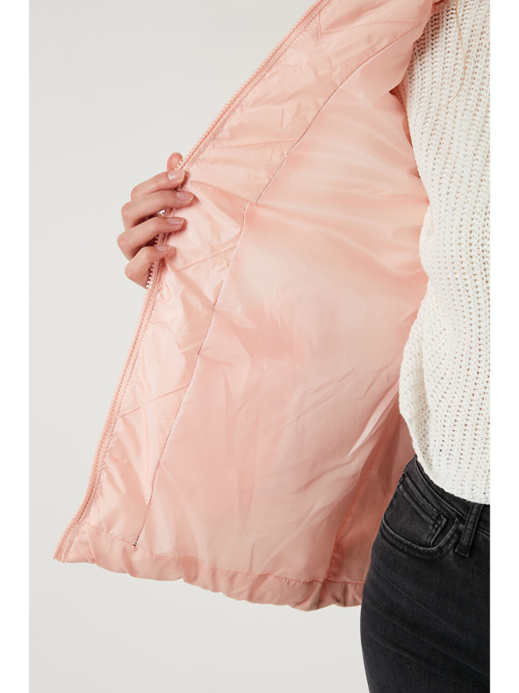 Pembe Tüylü Kapüşonlu Cepli Mont 5769009-6