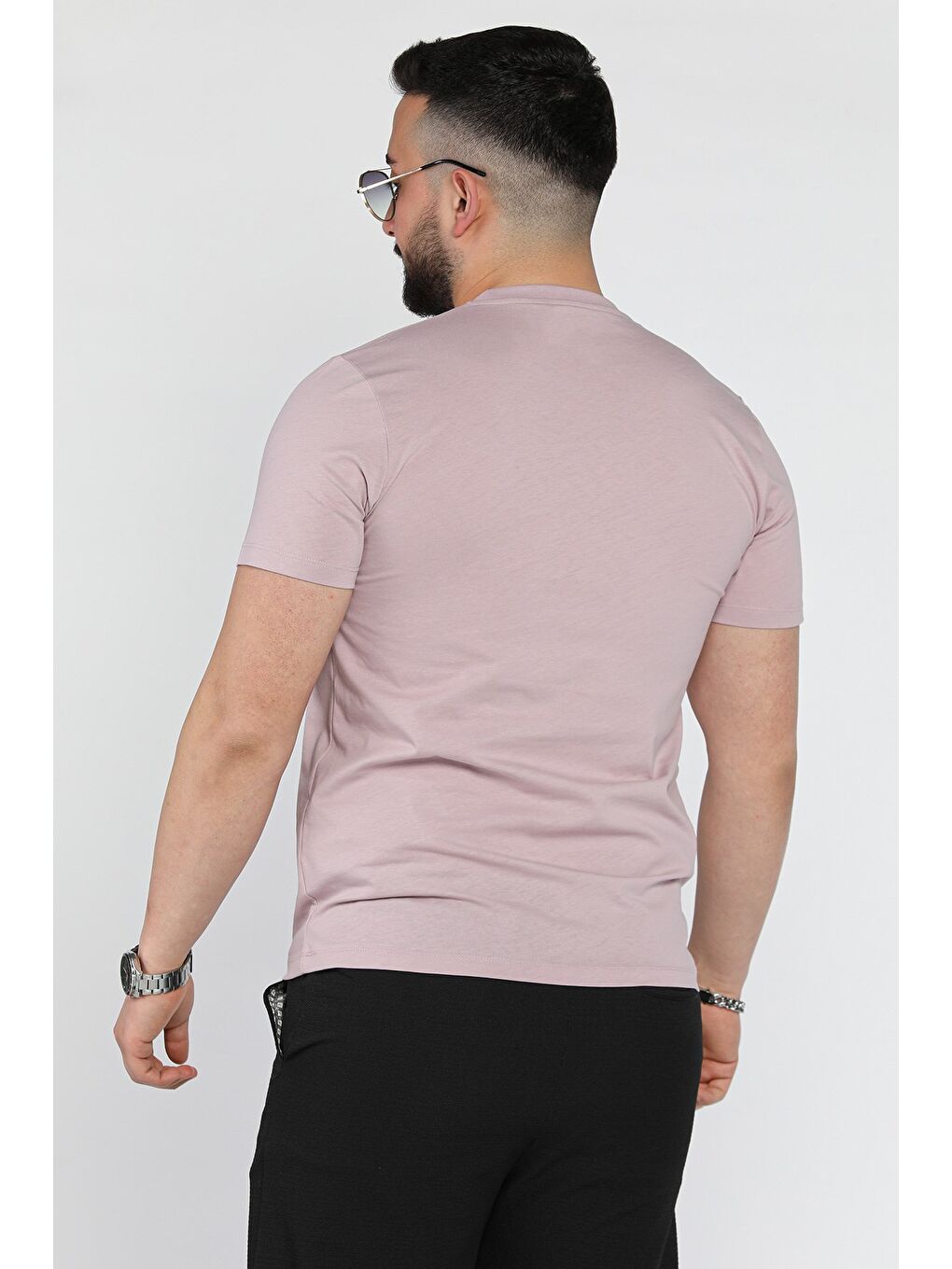 Lila Erkek Bisiklet Yaka Baskılı Tişört-2