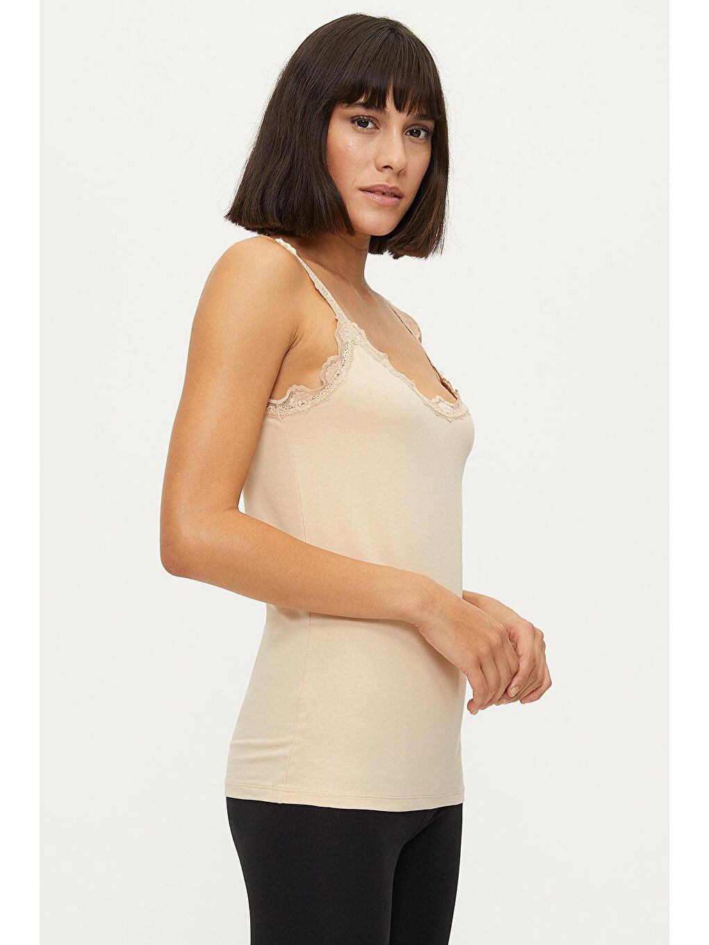 Bej Askılı Dantelli Pamuk Kadın Atlet Ten 1279 TEKLI-1