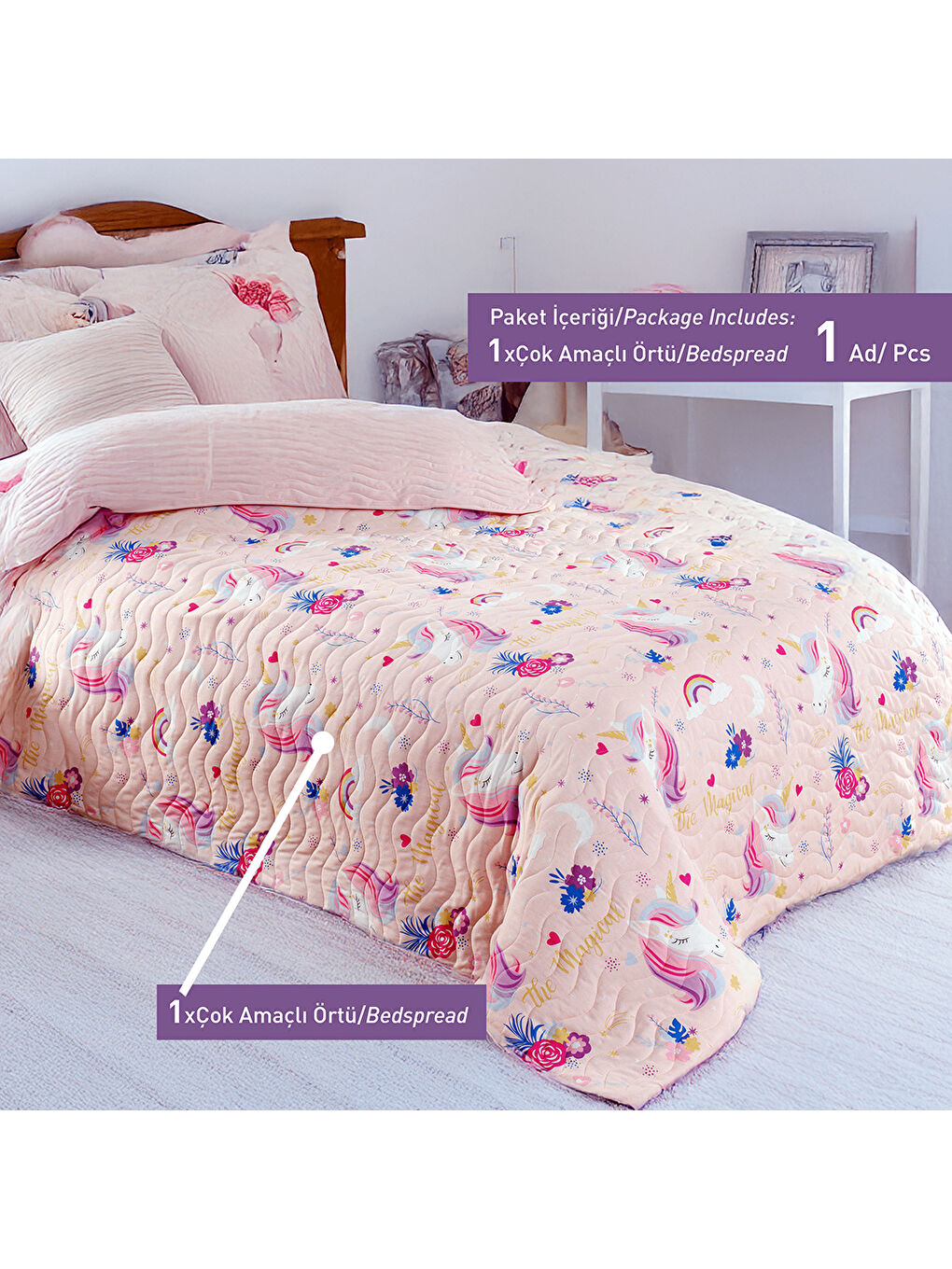 Çok Amaçlı Örtü Tek Kişilik MagicAl Pembe-3