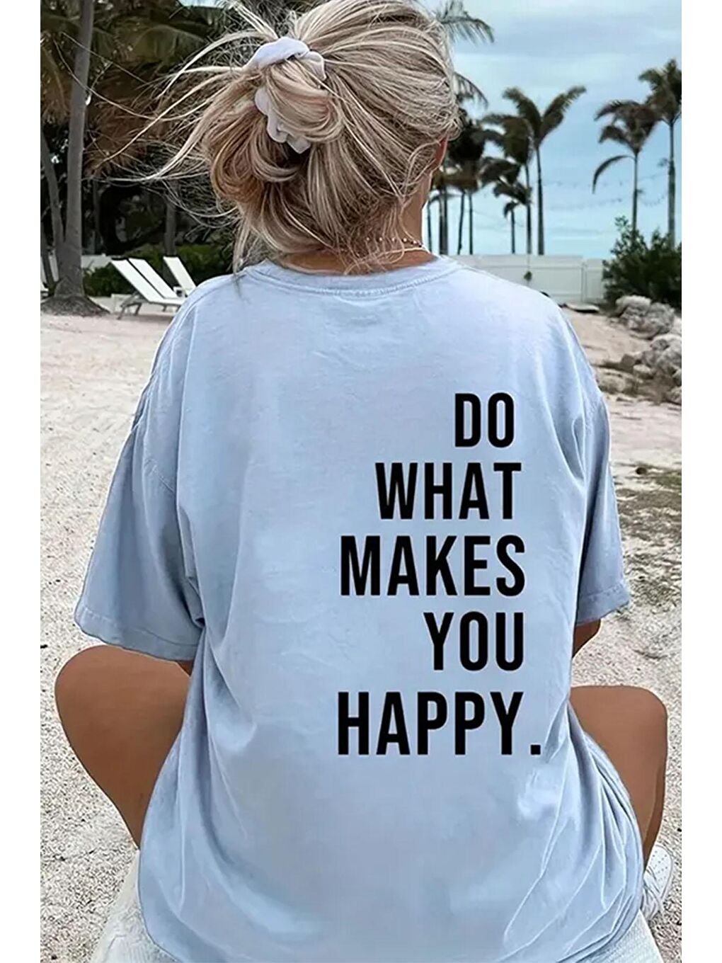 uyguntarz Bebek Mavisi Unisex Sırt Baskılı Do What Oversize Tshirt