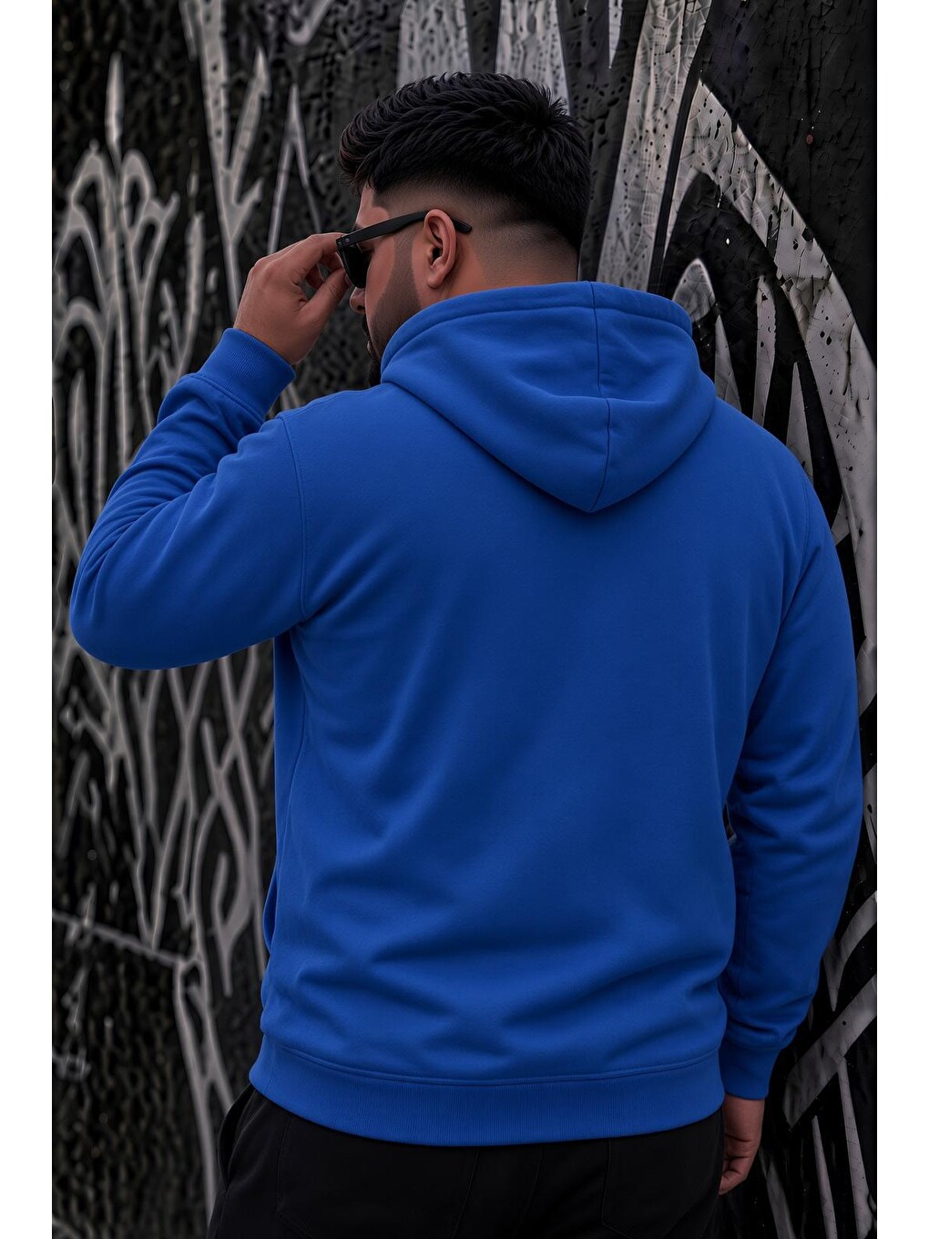 Mavi Bery Büyük Beden Erkek Kapüşonlu Basic Sweatshirt İki İplik Şardonlu Kanguru Cepli-3