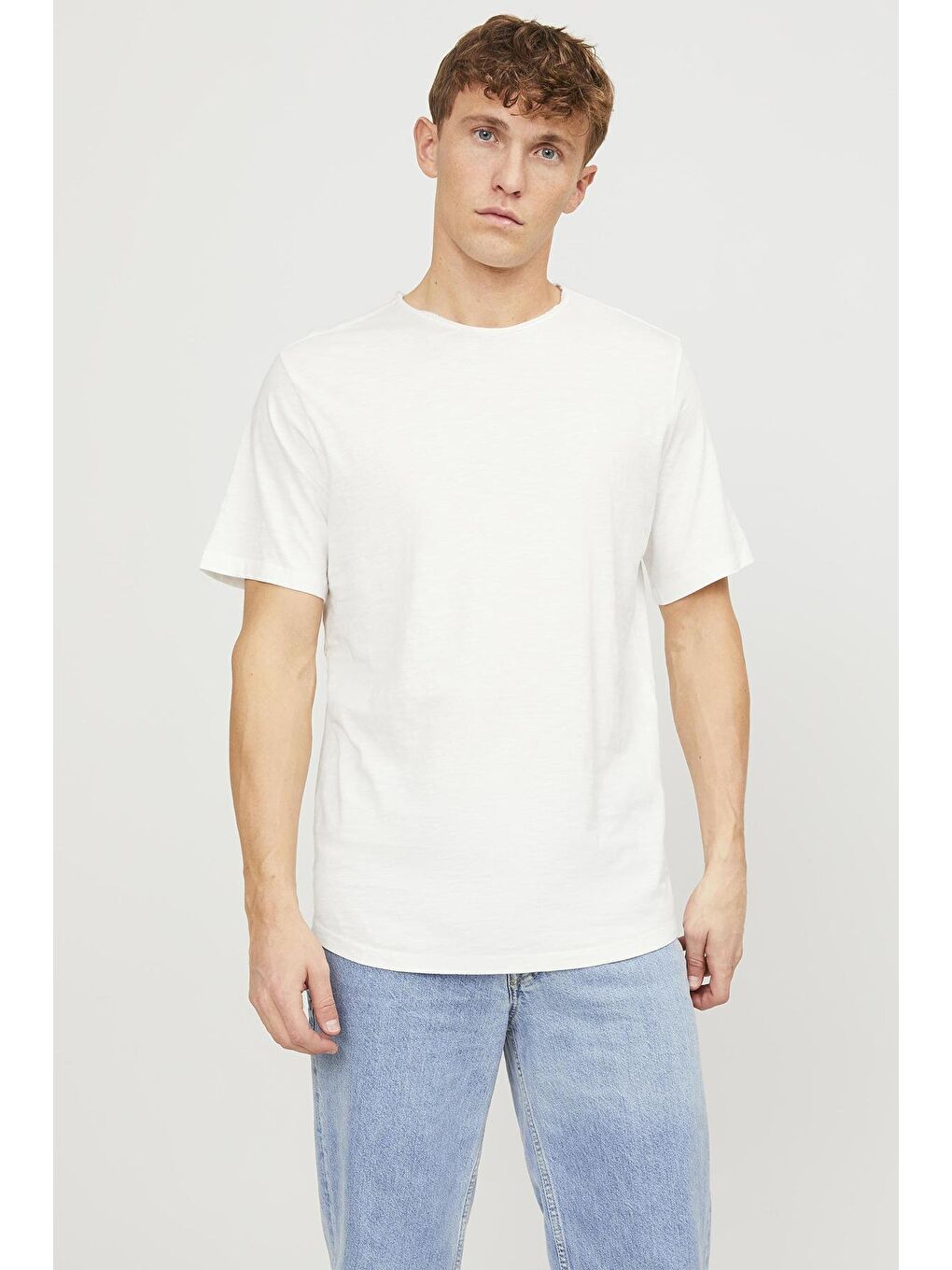 Jack & Jones Ekru Jjebasher Pamuklu Bisiklet Yaka Erkek T Shirt 12182498