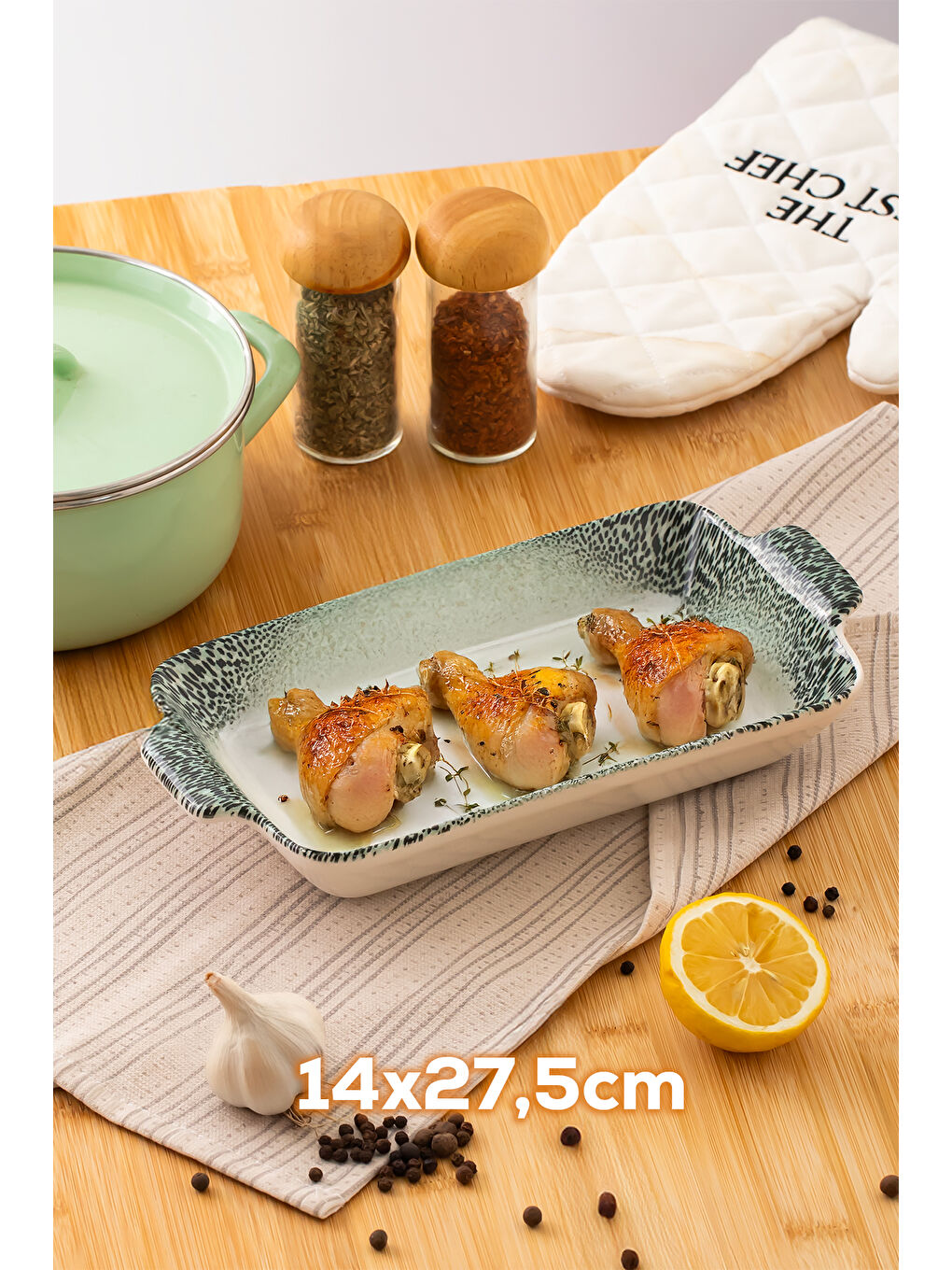 Beyaz 082 Dikdörtgen 3'lü Fırın Kabı Servis Kabı Oval Sunumluk Tepsi ,Çerezlik Tabak Yeşil-2