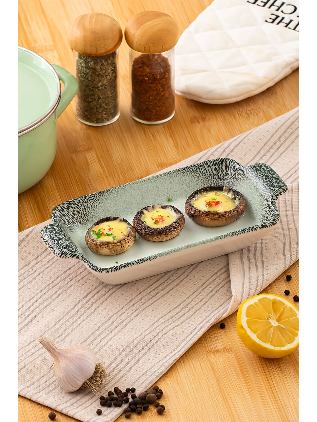 Beyaz 082 Dikdörtgen 3'lü Fırın Kabı Servis Kabı Oval Sunumluk Tepsi ,Çerezlik Tabak Yeşil-3