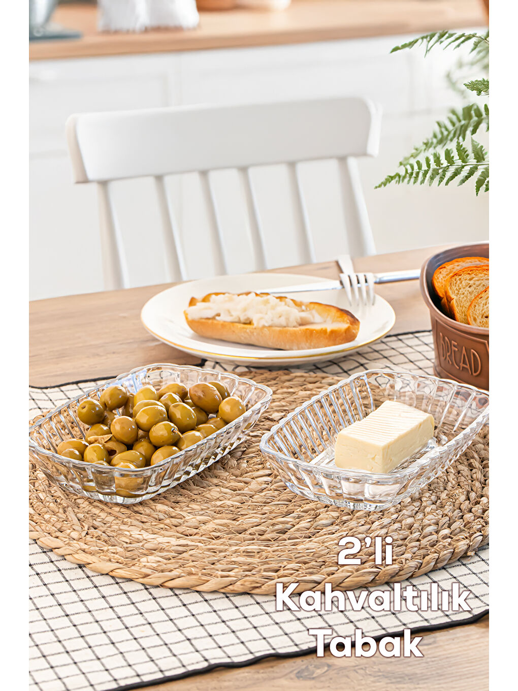Renksiz 0126 Maral 2'li Cam Kahvaltılık Tabak Seti - Zeytin Peynir Sunumluk 18x11,5 cm