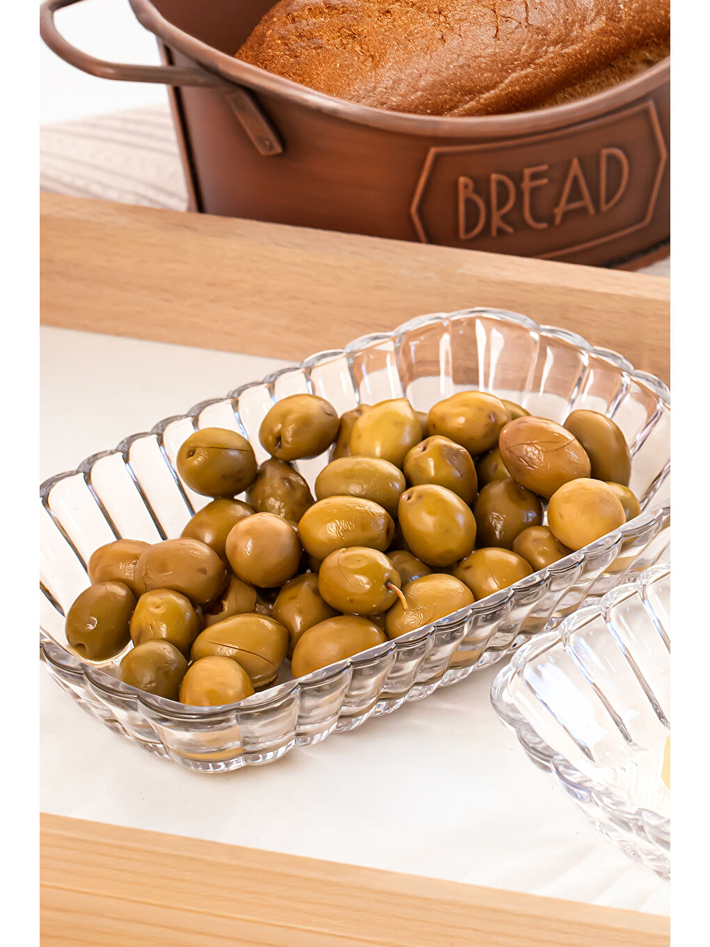 Renksiz 0126 Maral 2'li Cam Kahvaltılık Tabak Seti - Zeytin Peynir Sunumluk 18x11,5 cm-2