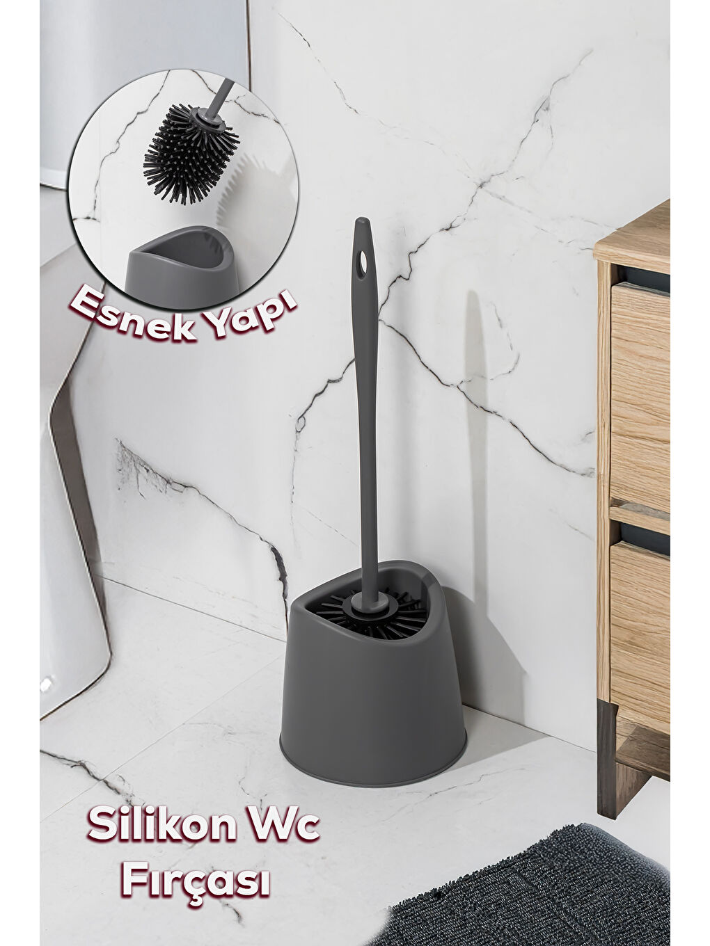 SB-776 Silikon Wc Tuvalet Banyo Lavabo Fırçası Klozet Temizleme Fırçası Antrasit