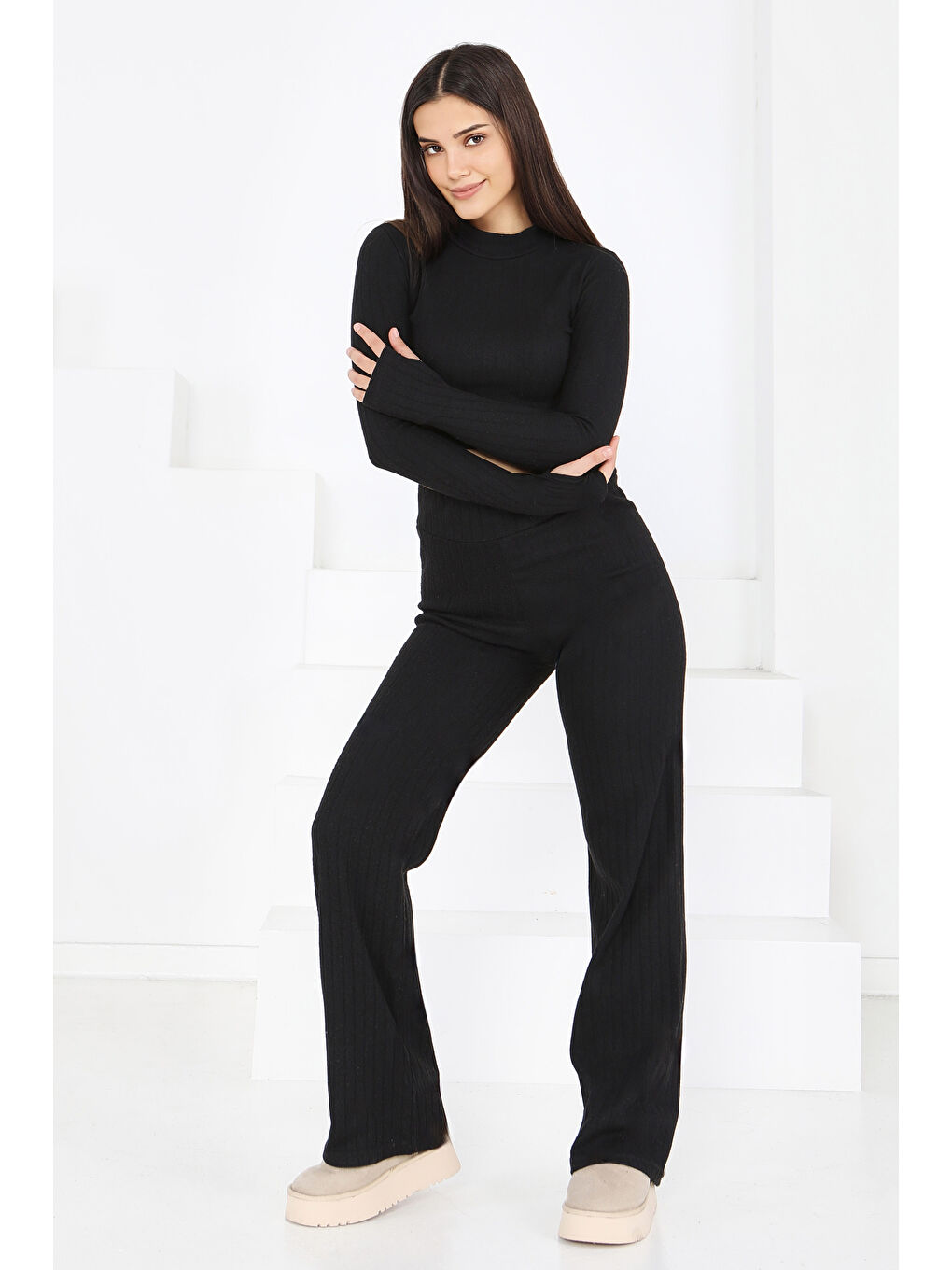 Parmak Geçmeli Kaşkorse İkili Takım Siyah - 27820-SIYAH-3