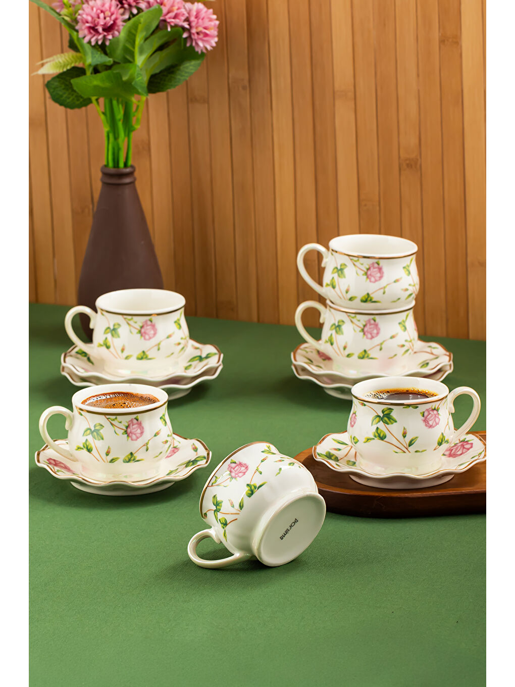 Beyaz Nautilus Altın Yaldızlı Porselen 6 Kişilik Fincan Seti 12 Parça Türk Kahvesi Fincanı Takımı-100ml