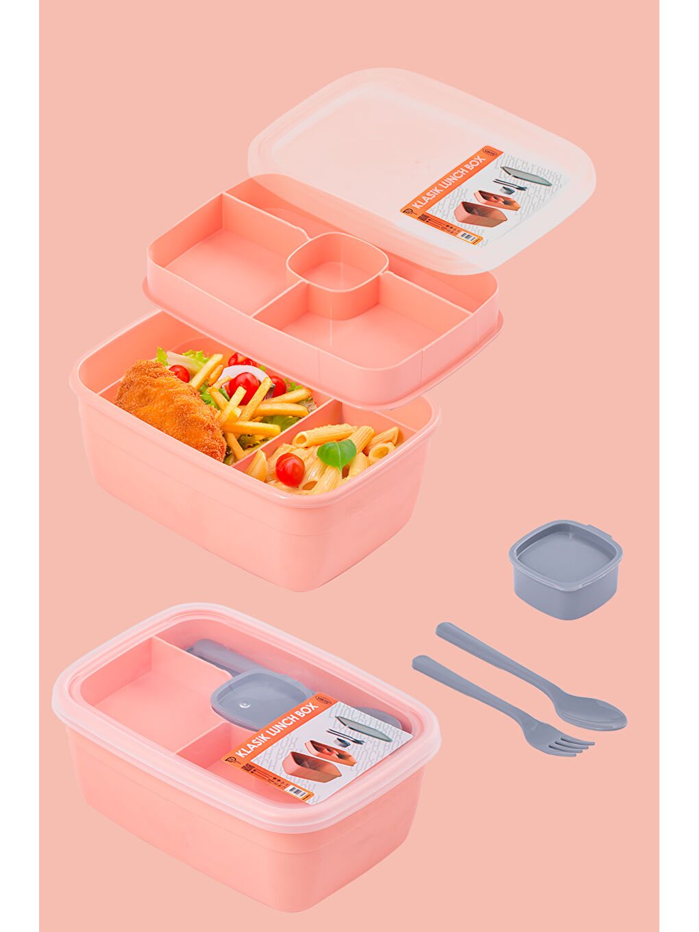 Yeşil 3199 Vakumlu Kendinden Kaşık Çatallı Sosluklu Bölmeli 2 Katlı Lunch Box-Sefer Tası-4