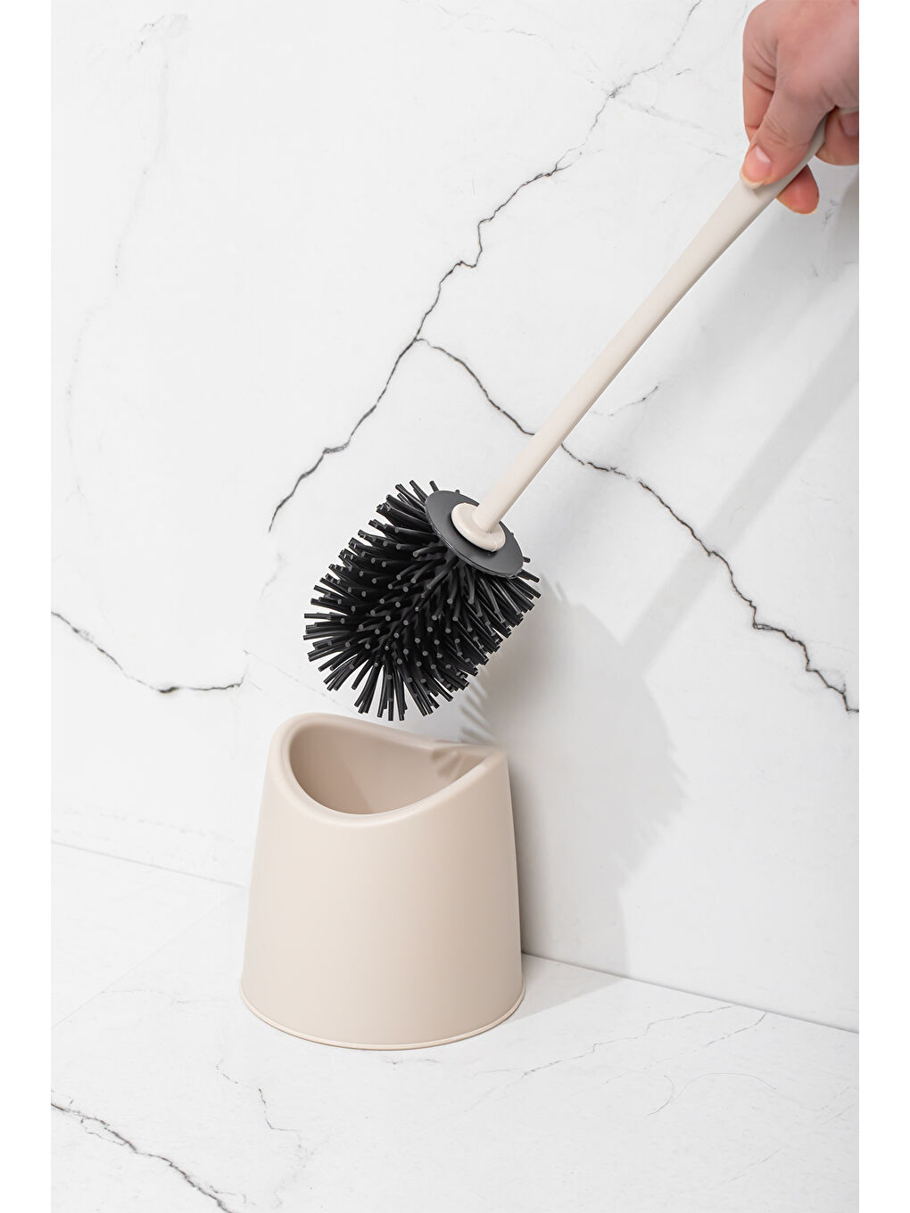 Ekru SB-776 Silikon Wc Tuvalet Banyo Lavabo Fırçası Klozet Temizleme Fırçası Krem-1