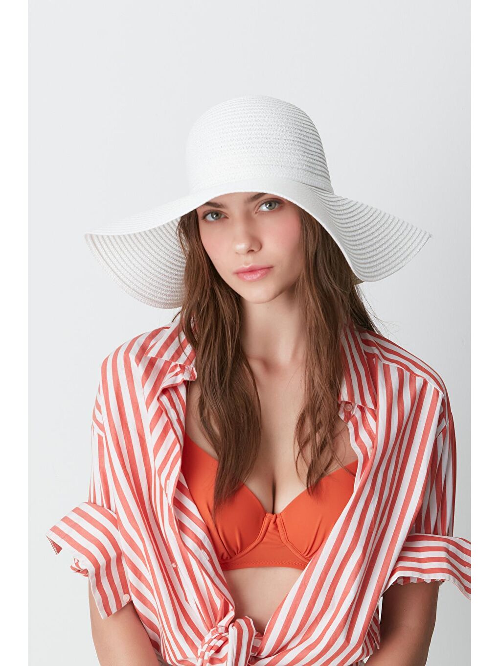 Kadın Hasır Plaj Şapkası Y1730-14 Beyaz