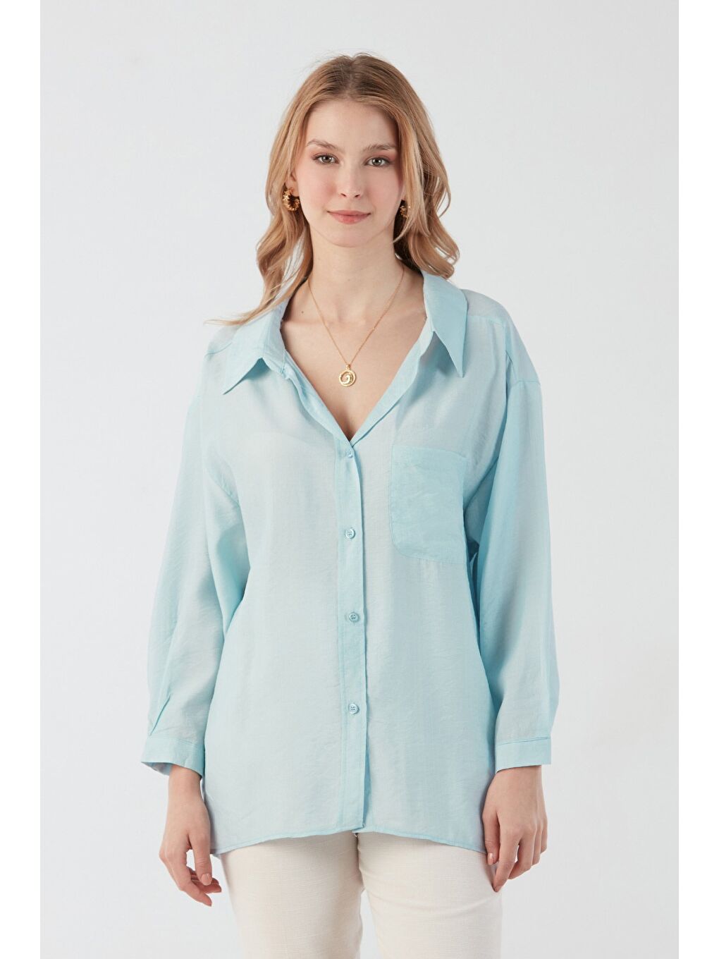 Mavi Basic Cepli Salaş Şifon Gömlek-1