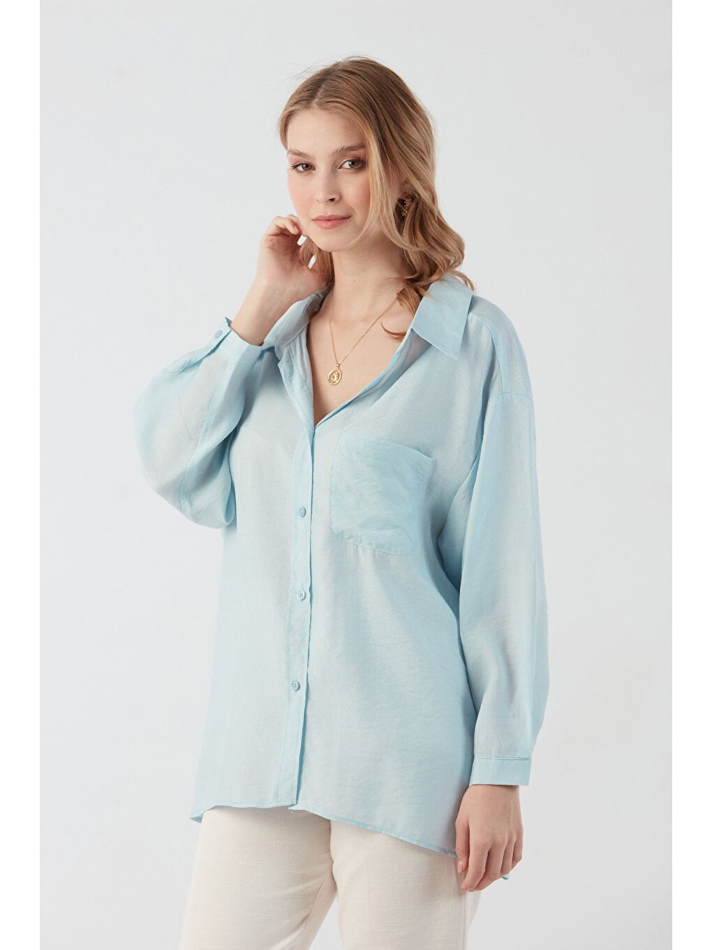 Mavi Basic Cepli Salaş Şifon Gömlek-2