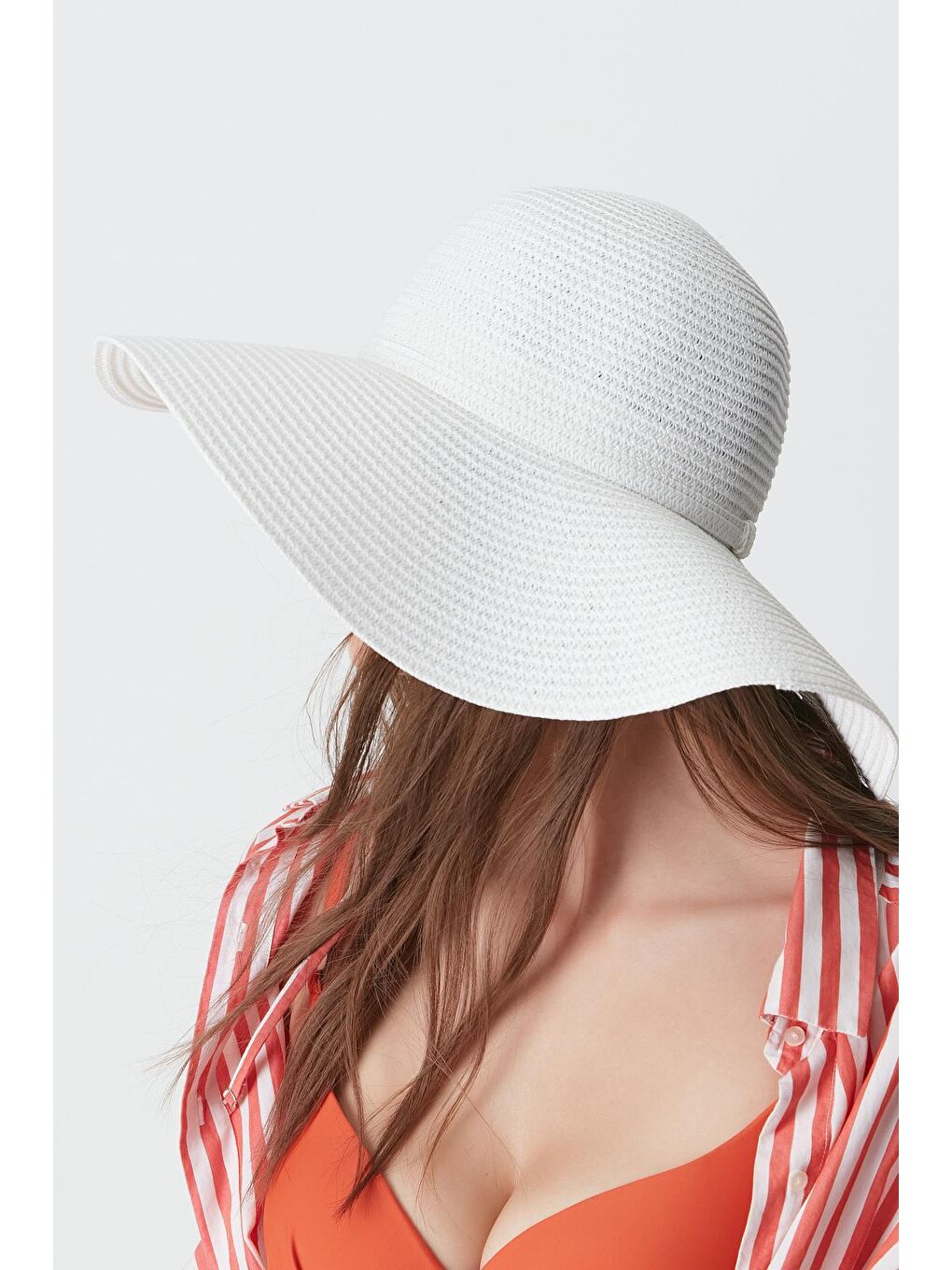 Kadın Hasır Plaj Şapkası Y1730-14 Beyaz-1