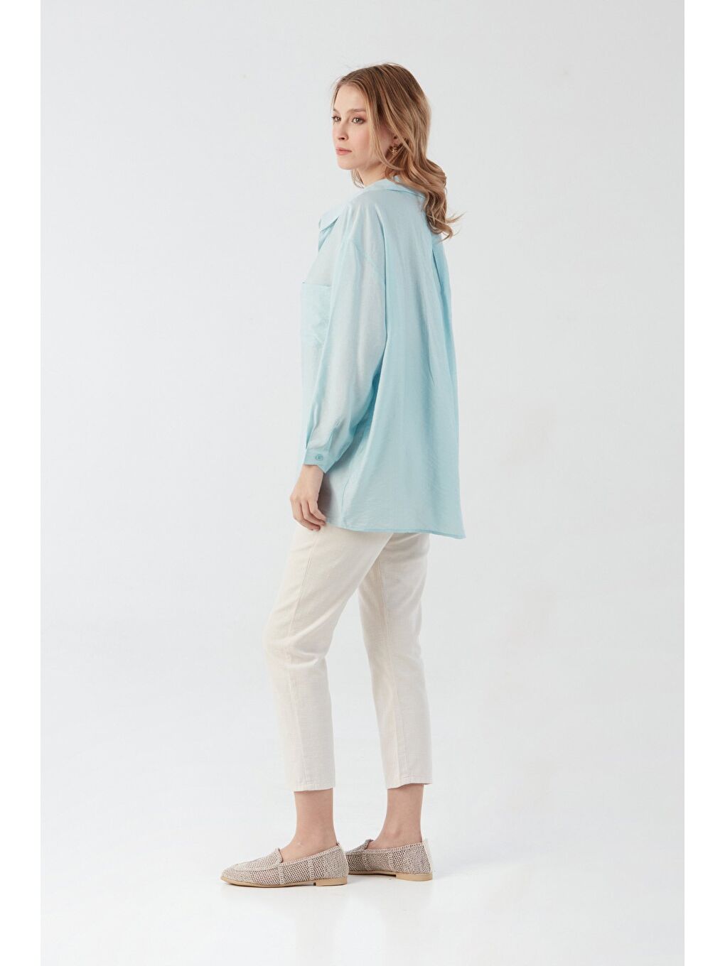 Mavi Basic Cepli Salaş Şifon Gömlek-3