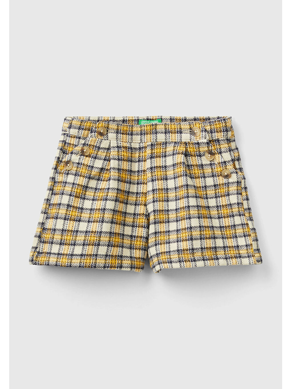 Kız Çocuk Sarı Mix Ekoseli Mini Şort