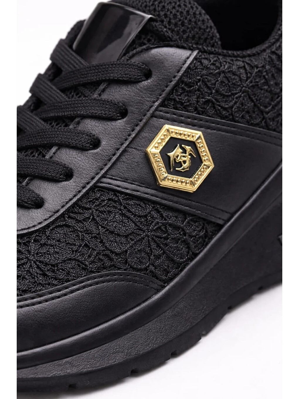 Siyah Dantel Detaylı Trend 5 Cm Platform Yüksek Taban Kadın Sneaker Spor Ayakkabı-2