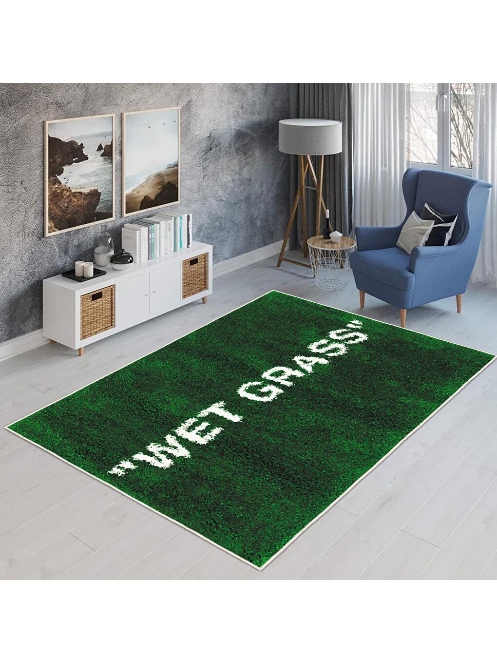 Yeşil Dekoratif Özel Tasarım Yıkanabilir, Modern Halı 60x100-1