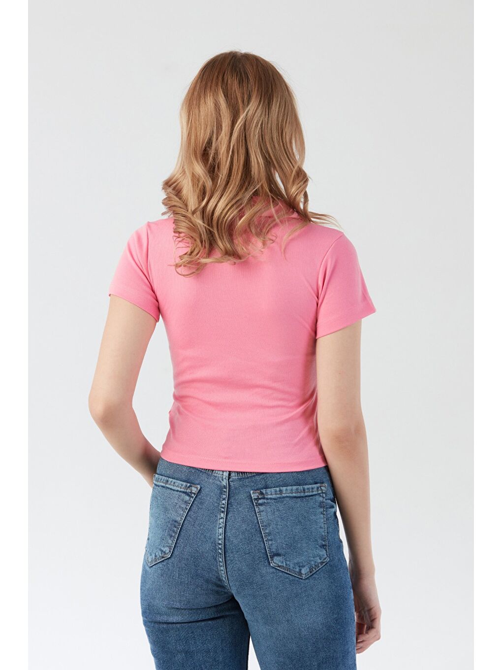 Pembe Basic Polo Yaka Tişört-2