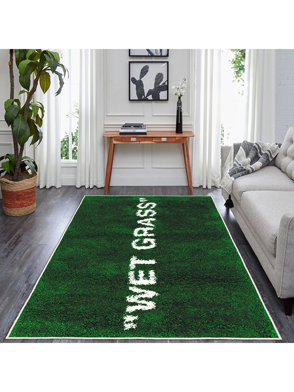 Yeşil Dekoratif Özel Tasarım Yıkanabilir, Modern Halı 60x100-2