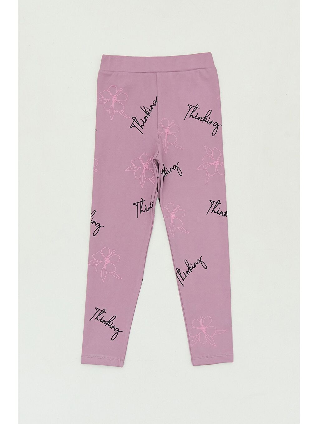 Pembe Çiçek Baskılı Beli Lastikli Kız Çocuk Tayt